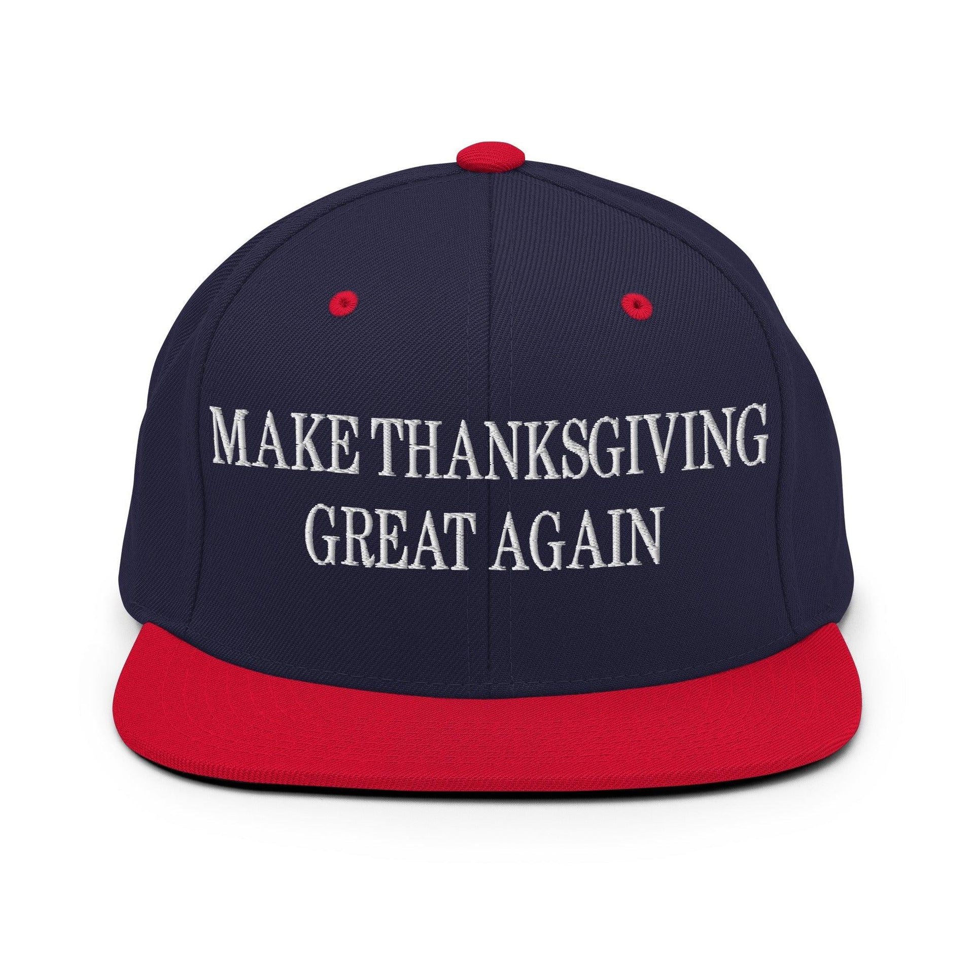 Make Thanksgiving Great Again Embroidered Flat Bill Brim Snapback Hat Navy Red Capital Crowns LADs Make Again