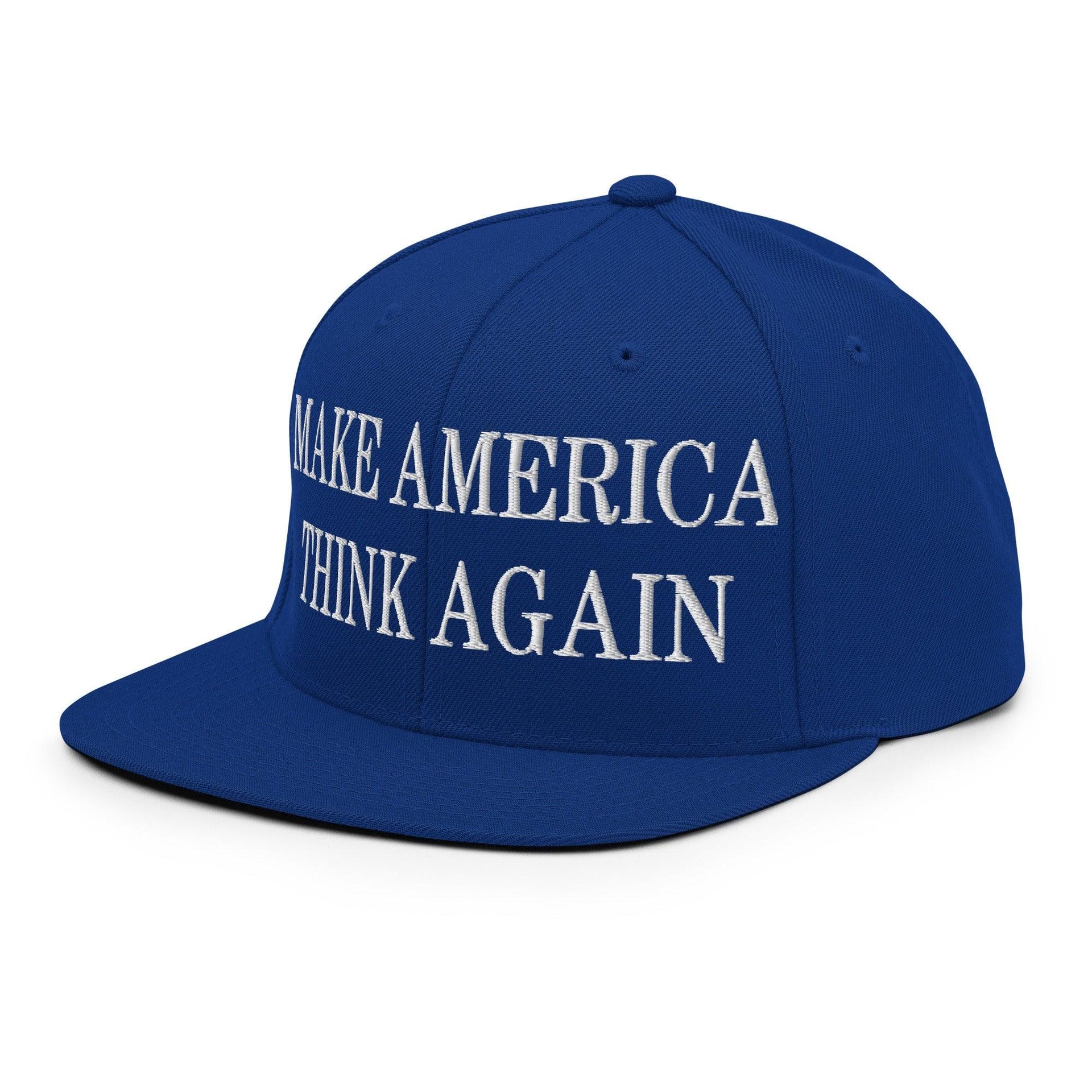 Make Us Think Again Embroidered Flat Bill Brim Snapback Hat Capital Crowns Make Again