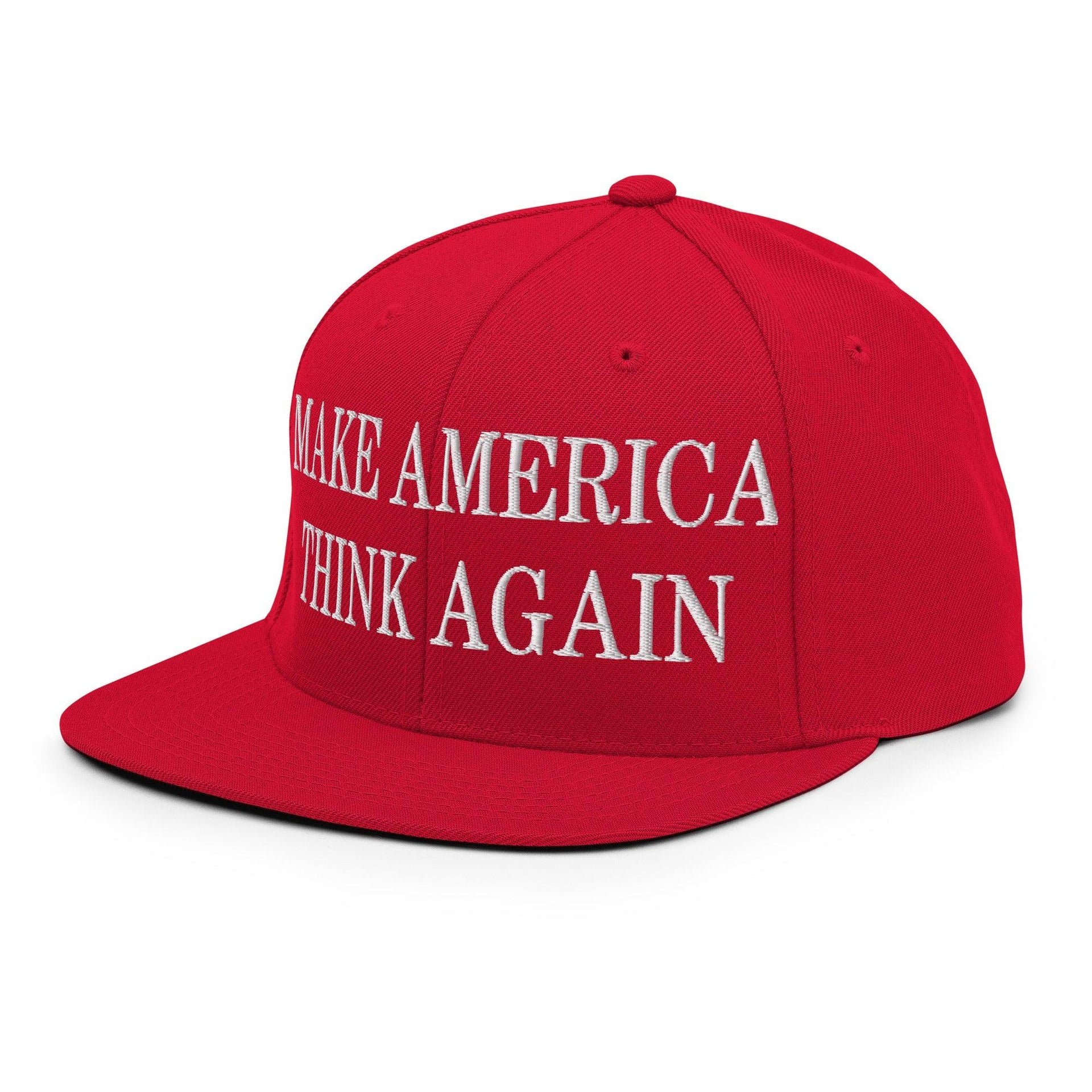Make Us Think Again Embroidered Flat Bill Brim Snapback Hat Capital Crowns Make Again