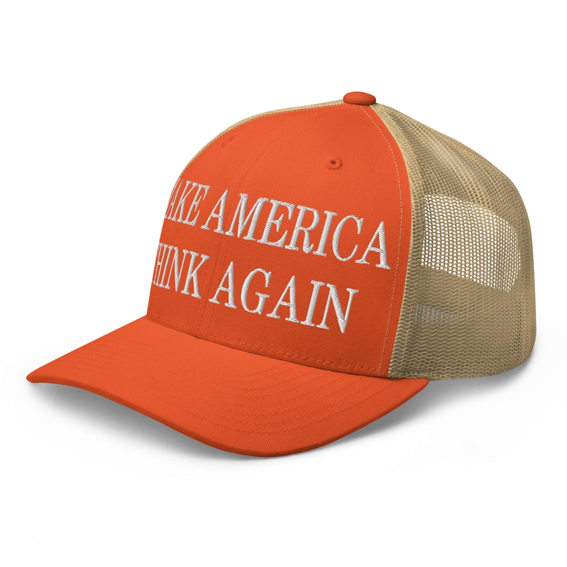 Make Us Think Again Embroidered Mesh Trucker Hat Capital Crowns Make Again Trucker Hats