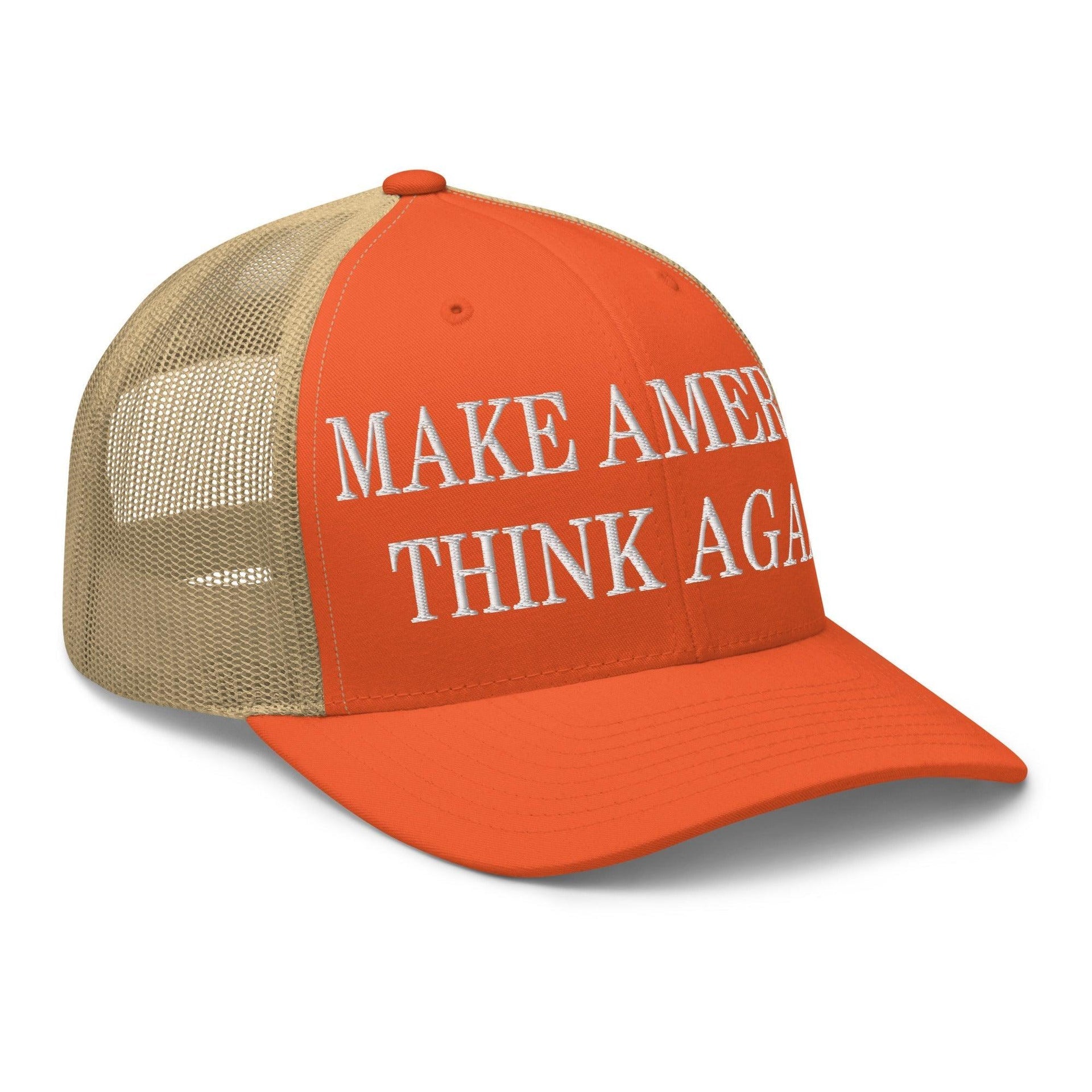 Make Us Think Again Embroidered Mesh Trucker Hat Capital Crowns Make Again Trucker Hats