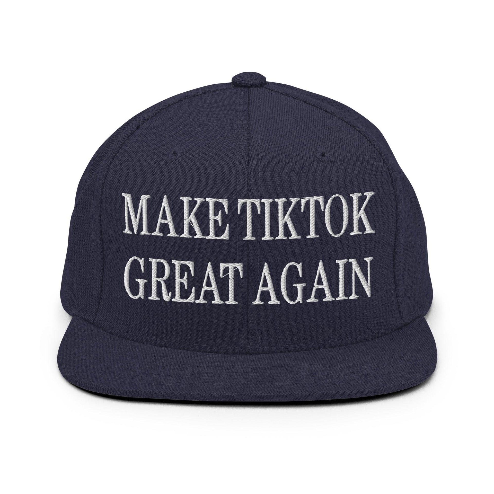 Make TikTok Great Again Embroidered Flat Bill Brim Snapback Hat Navy Capital Crowns LADs Make Again Snapback Hats
