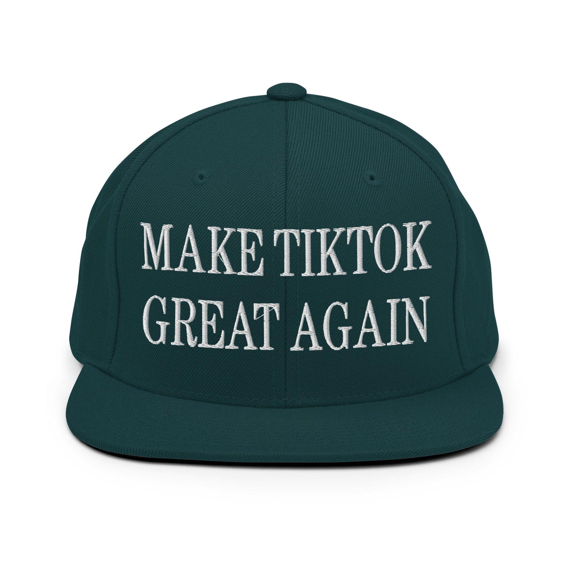 Make TikTok Great Again Embroidered Flat Bill Brim Snapback Hat Spruce Capital Crowns LADs Make Again Snapback Hats