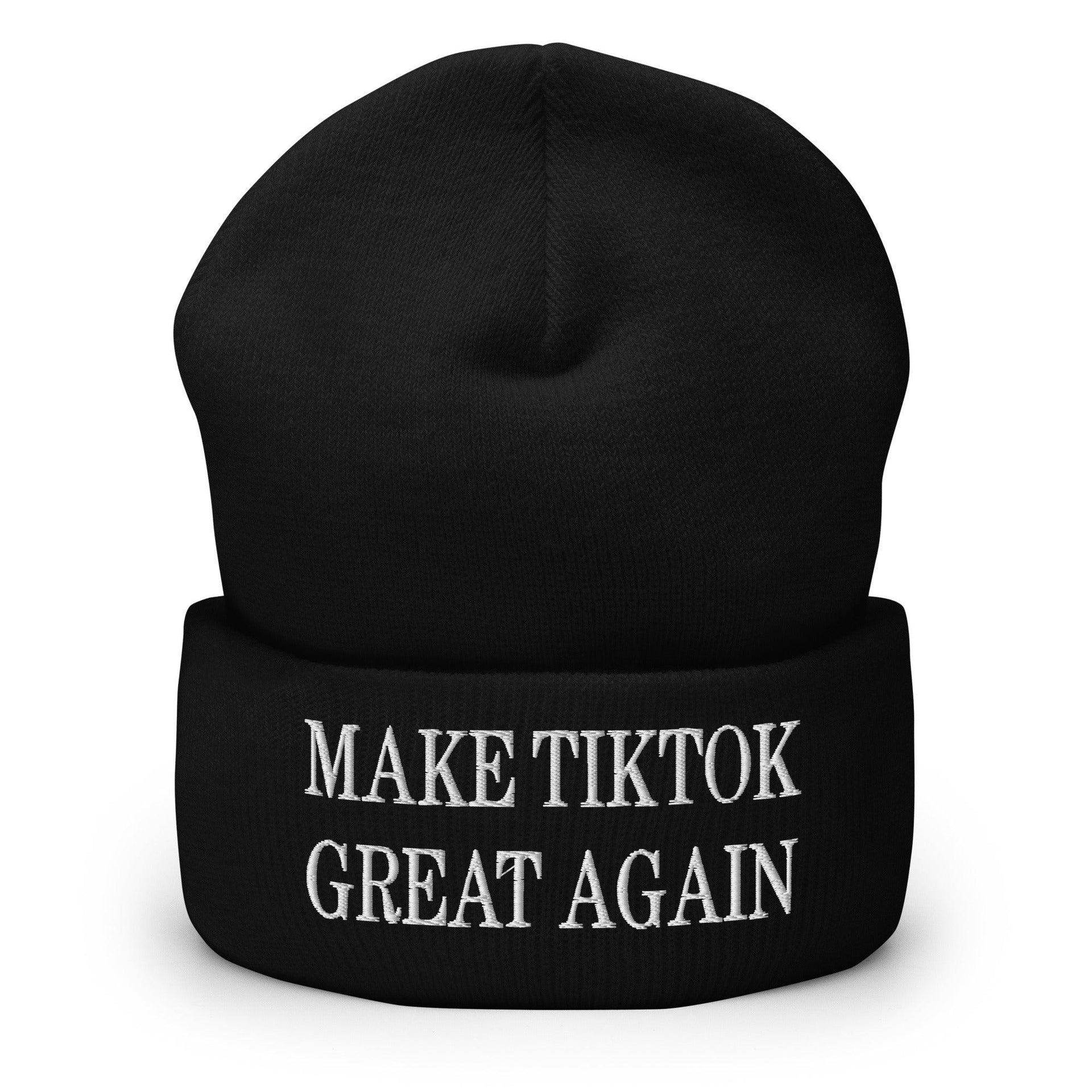 Make TikTok Great Again Embroidered Knit Cuffed Beanie Black Beanies Capital Crowns LADs Make Again