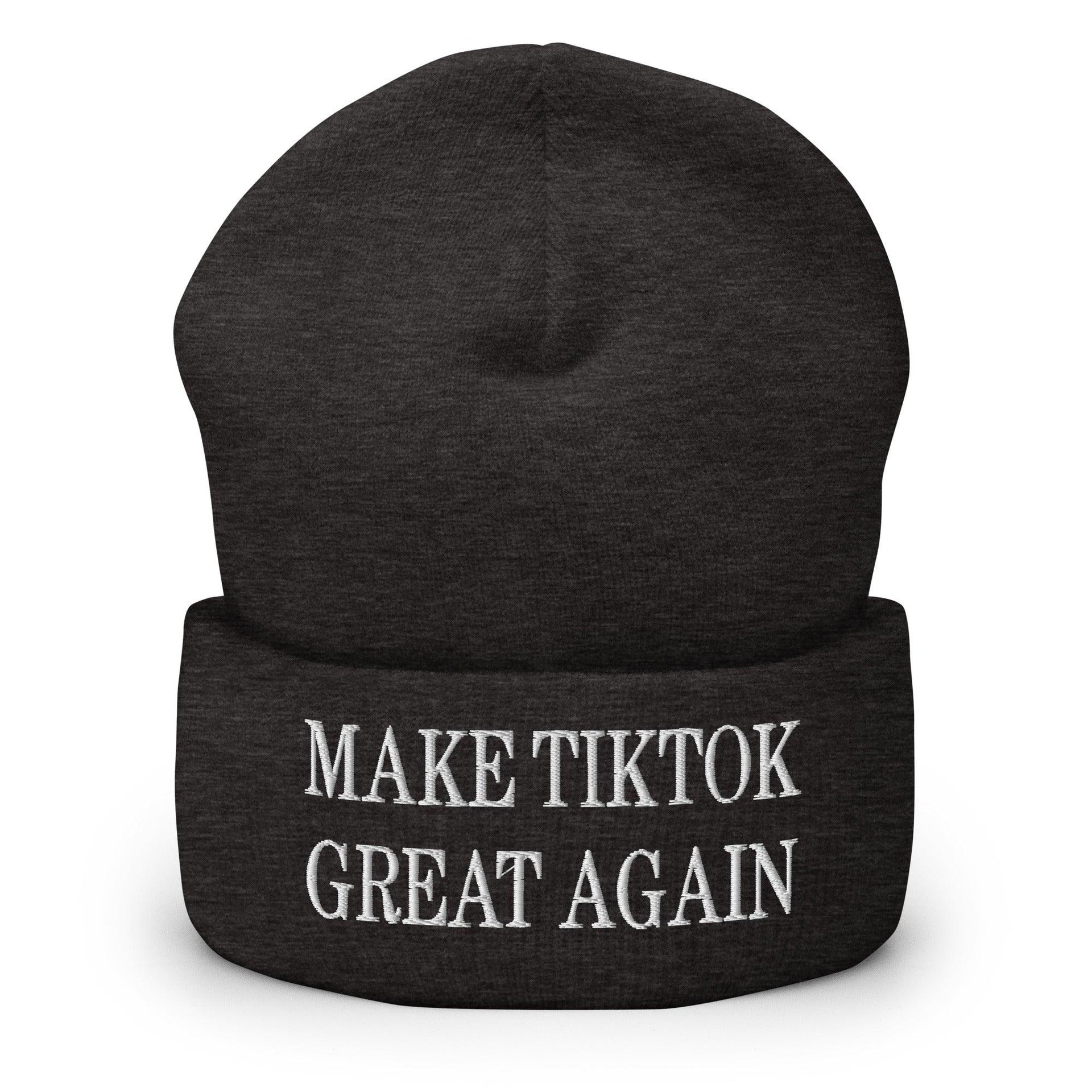 Make TikTok Great Again Embroidered Knit Cuffed Beanie Dark Grey Beanies Capital Crowns LADs Make Again