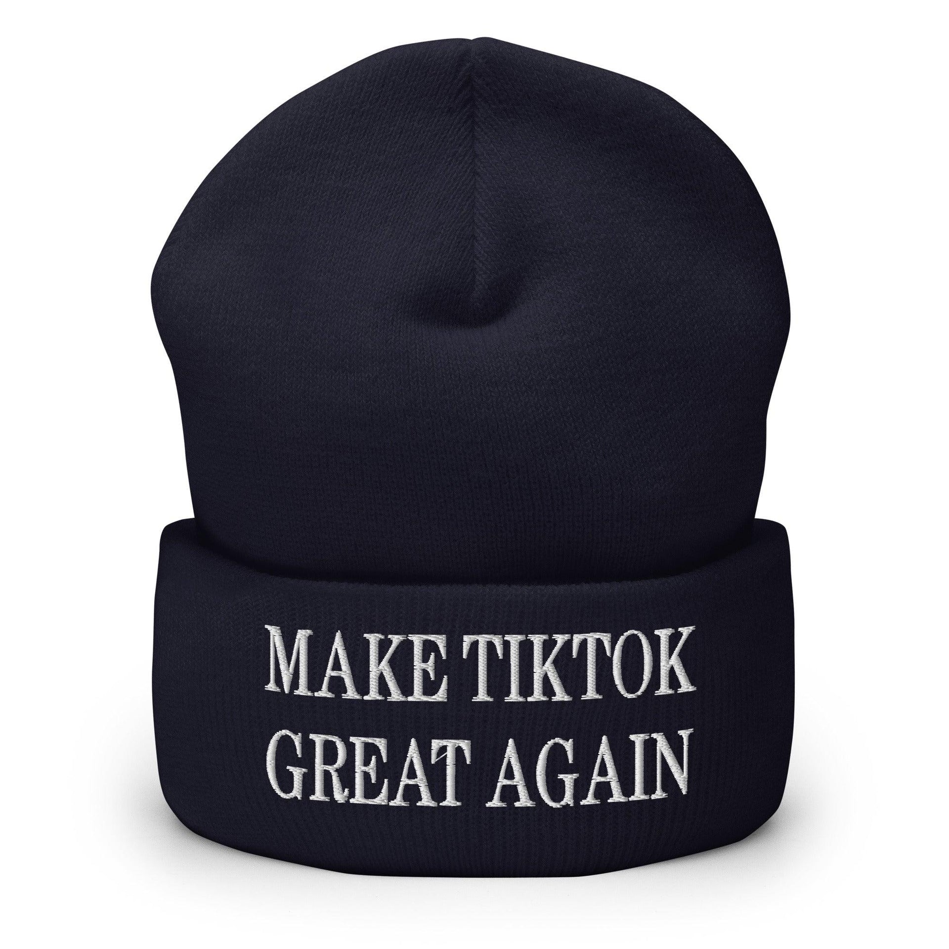 Make TikTok Great Again Embroidered Knit Cuffed Beanie Navy Beanies Capital Crowns LADs Make Again