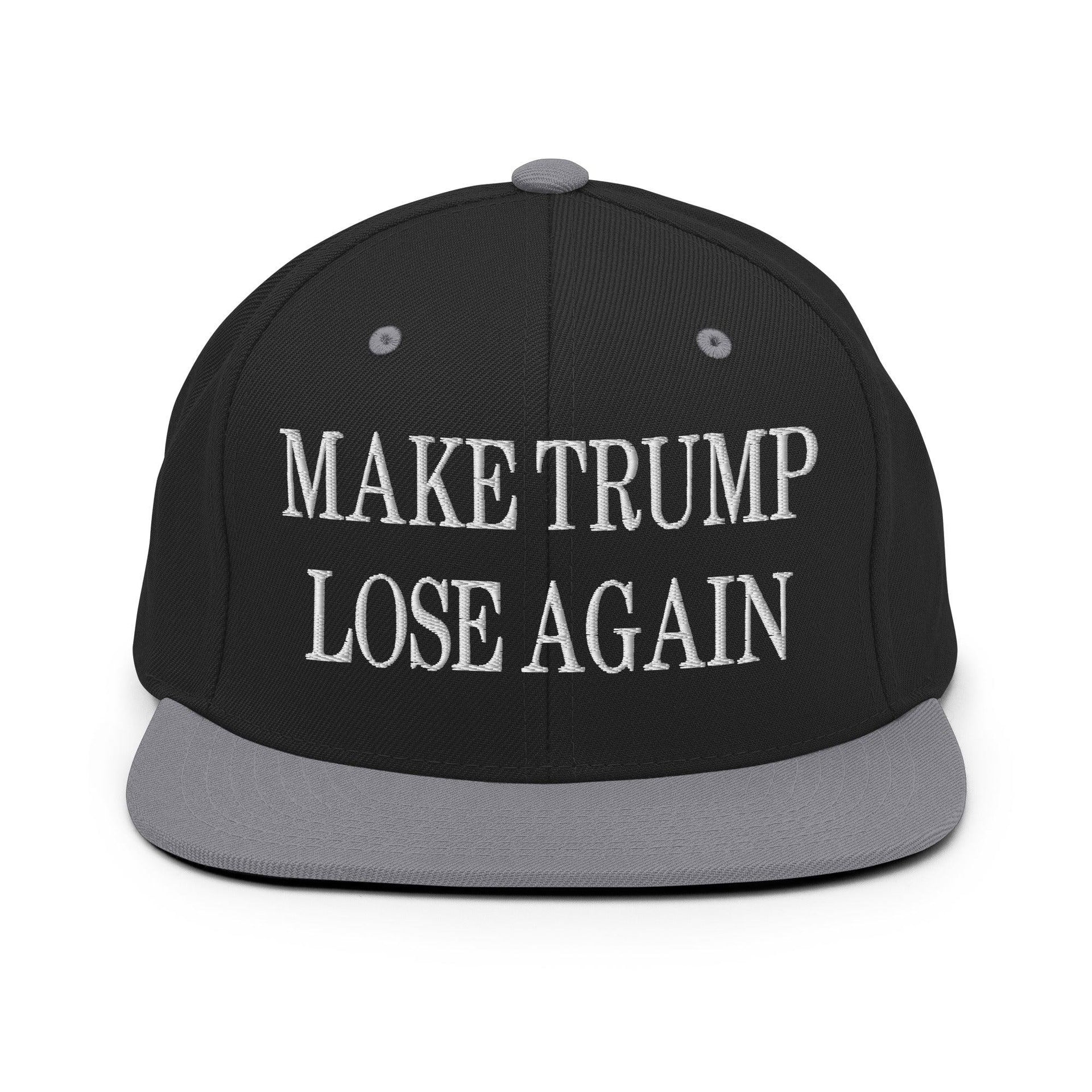 Make Trump Lose Again Embroidered Flat Bill Brim Snapback Hat Black Silver Capital Crowns LADs Make Again Snapback Hats