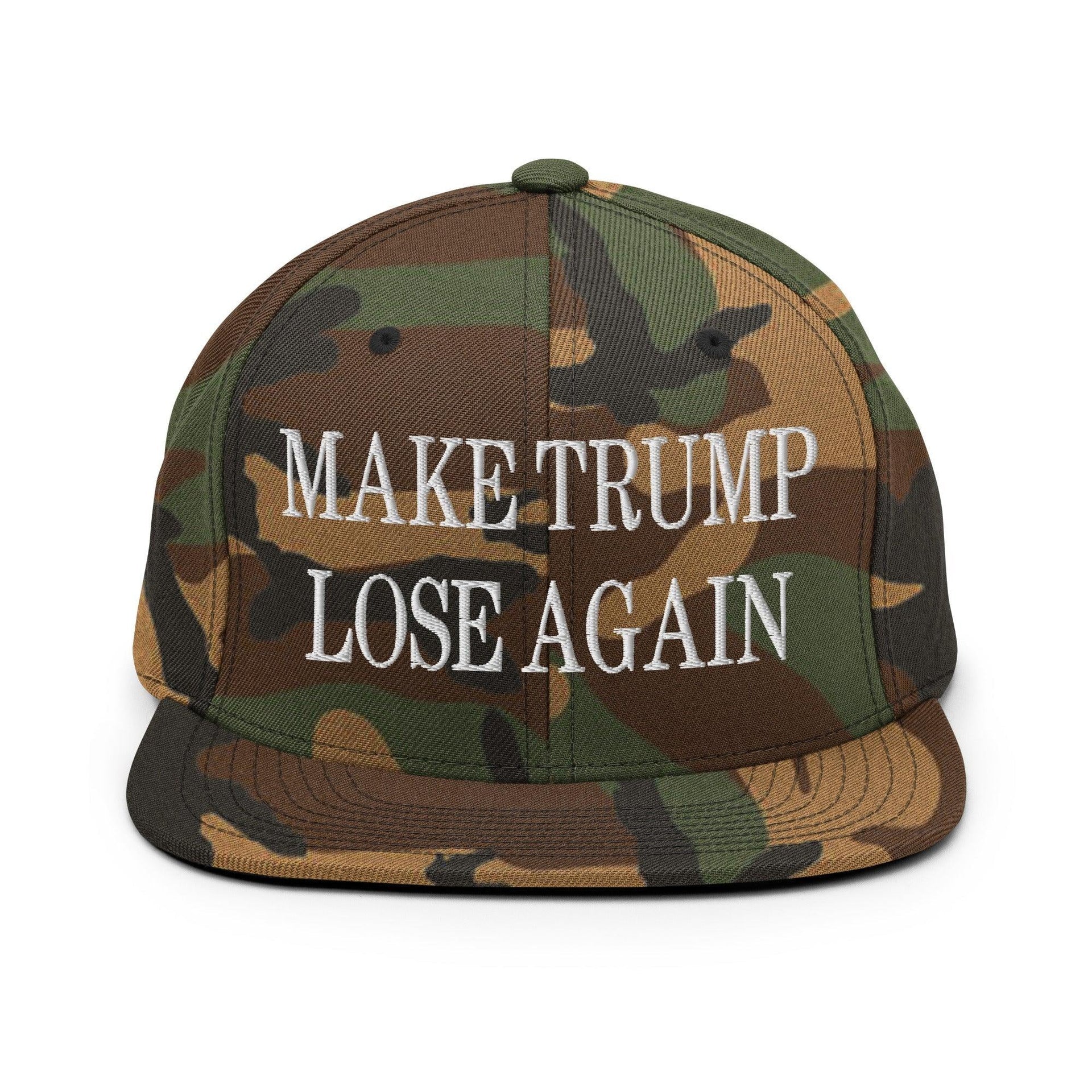Make Trump Lose Again Embroidered Flat Bill Brim Snapback Hat Green Camo Capital Crowns LADs Make Again Snapback Hats