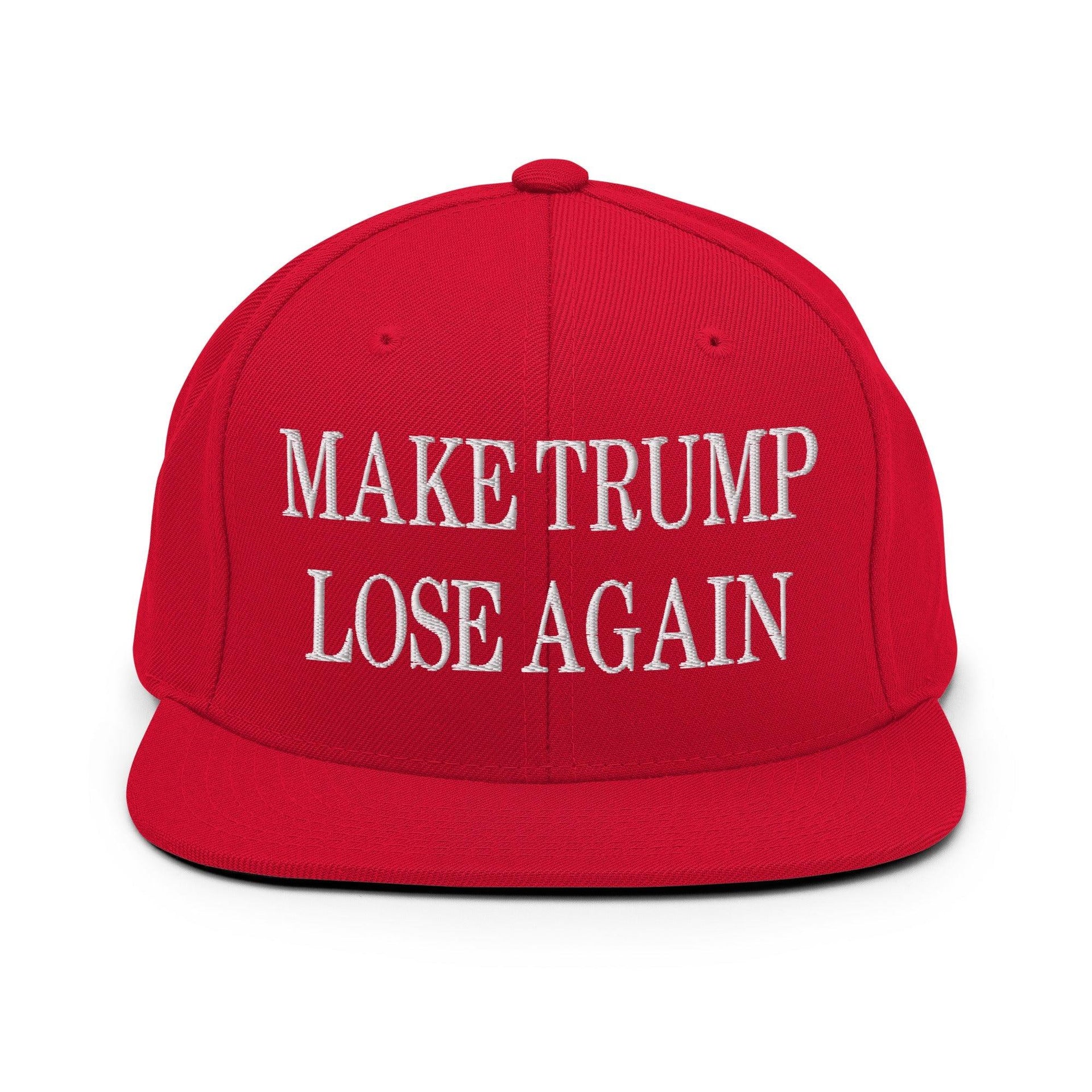 Make Trump Lose Again Embroidered Flat Bill Brim Snapback Hat Red Capital Crowns LADs Make Again Snapback Hats