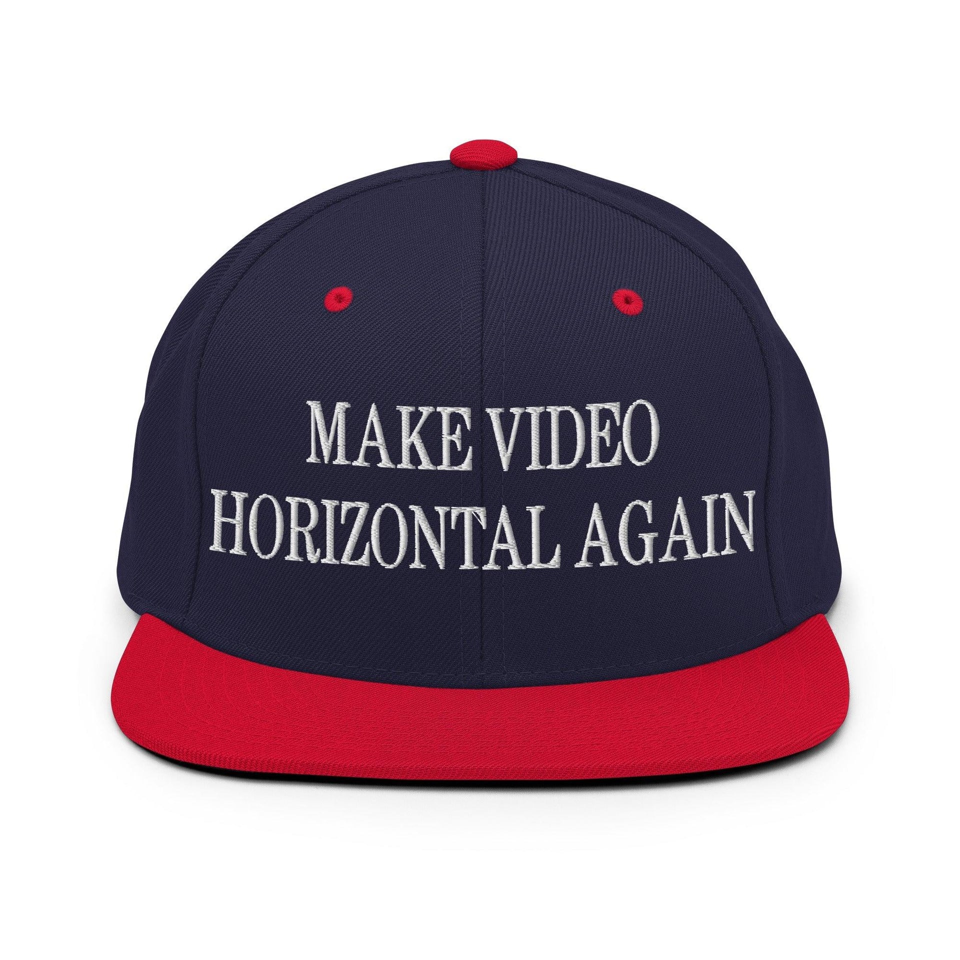 Make Video Horizontal Again Embroidered Flat Bill Brim Snapback Hat Navy Red Capital Crowns LADs Make Again Snapback Hats