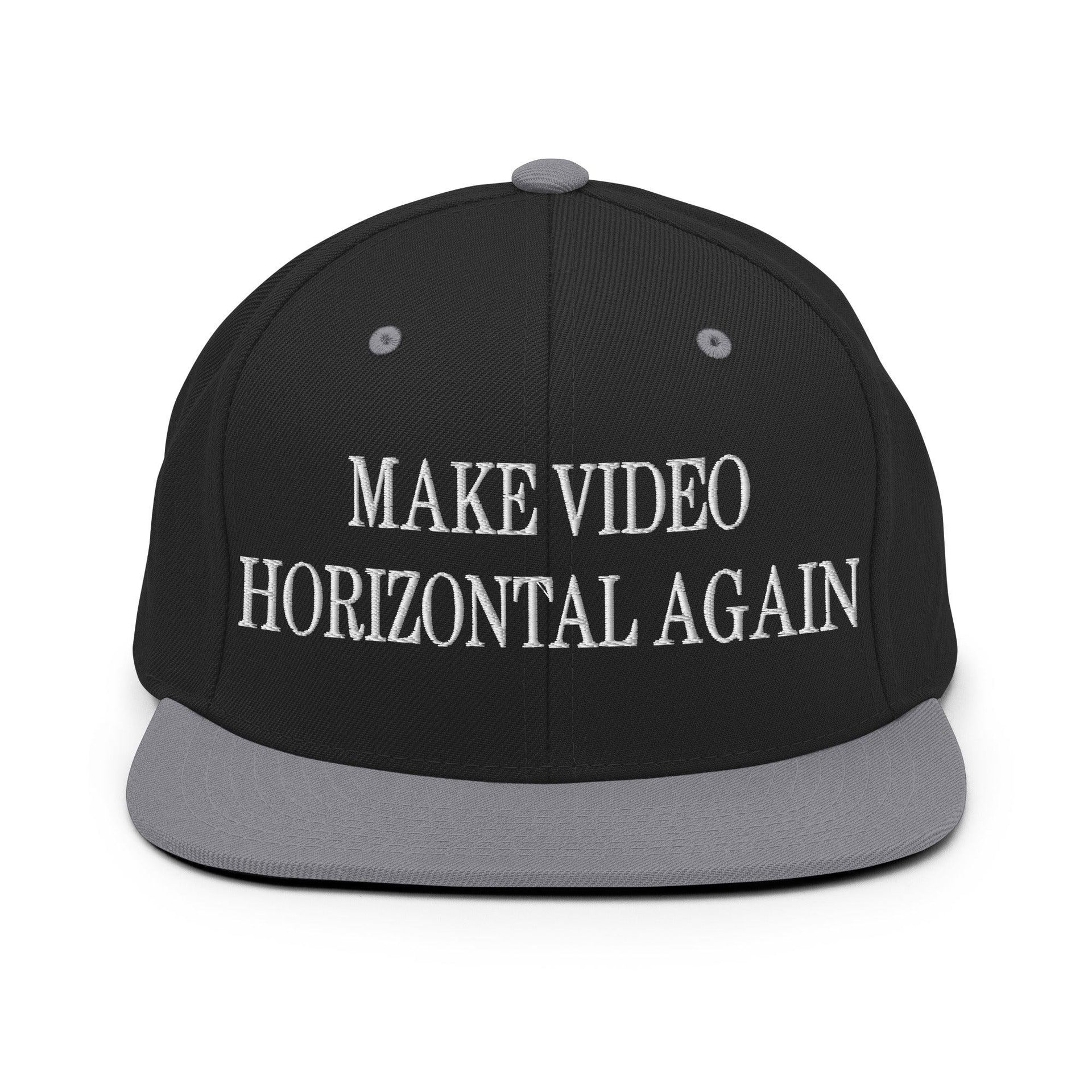 Make Video Horizontal Again Embroidered Flat Bill Brim Snapback Hat Black Silver Capital Crowns LADs Make Again Snapback Hats