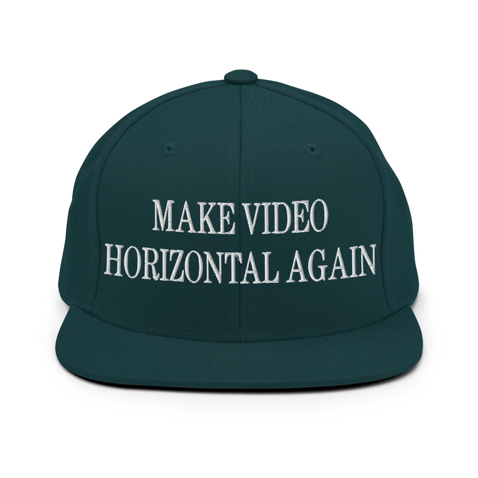Make Video Horizontal Again Embroidered Flat Bill Brim Snapback Hat Spruce Capital Crowns LADs Make Again Snapback Hats