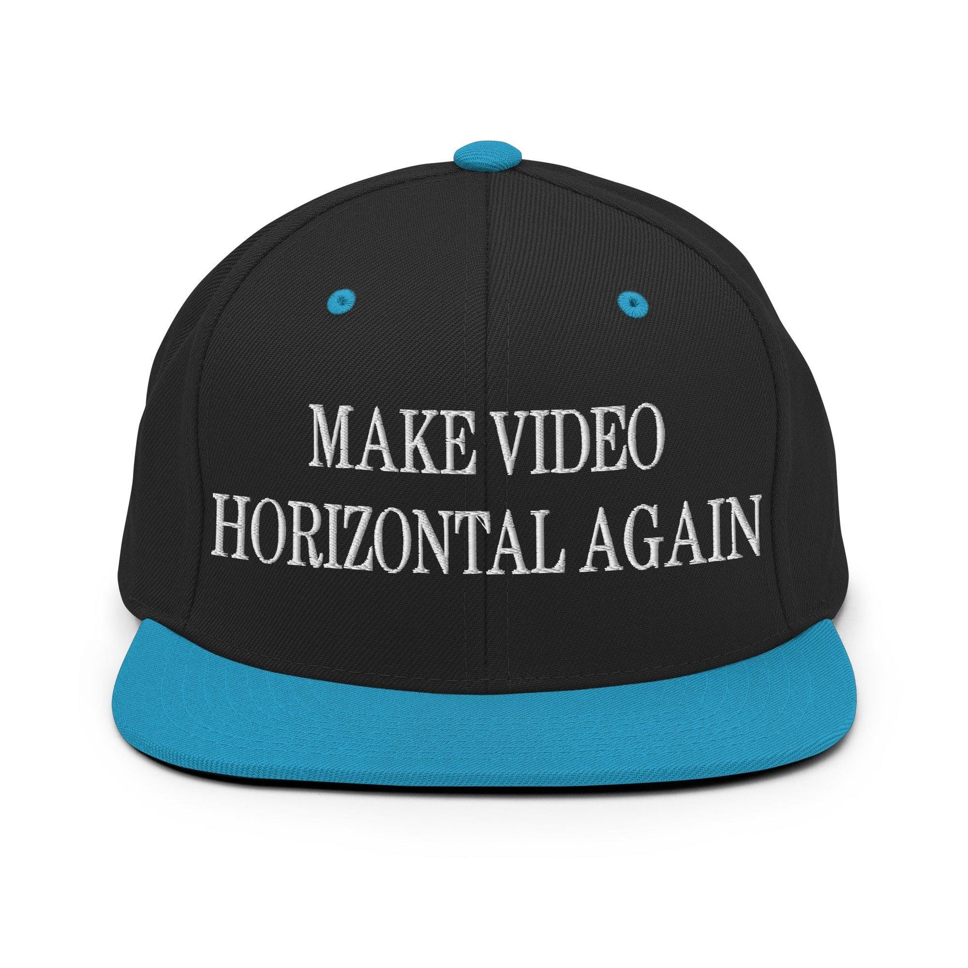 Make Video Horizontal Again Embroidered Flat Bill Brim Snapback Hat Black Teal Capital Crowns LADs Make Again Snapback Hats