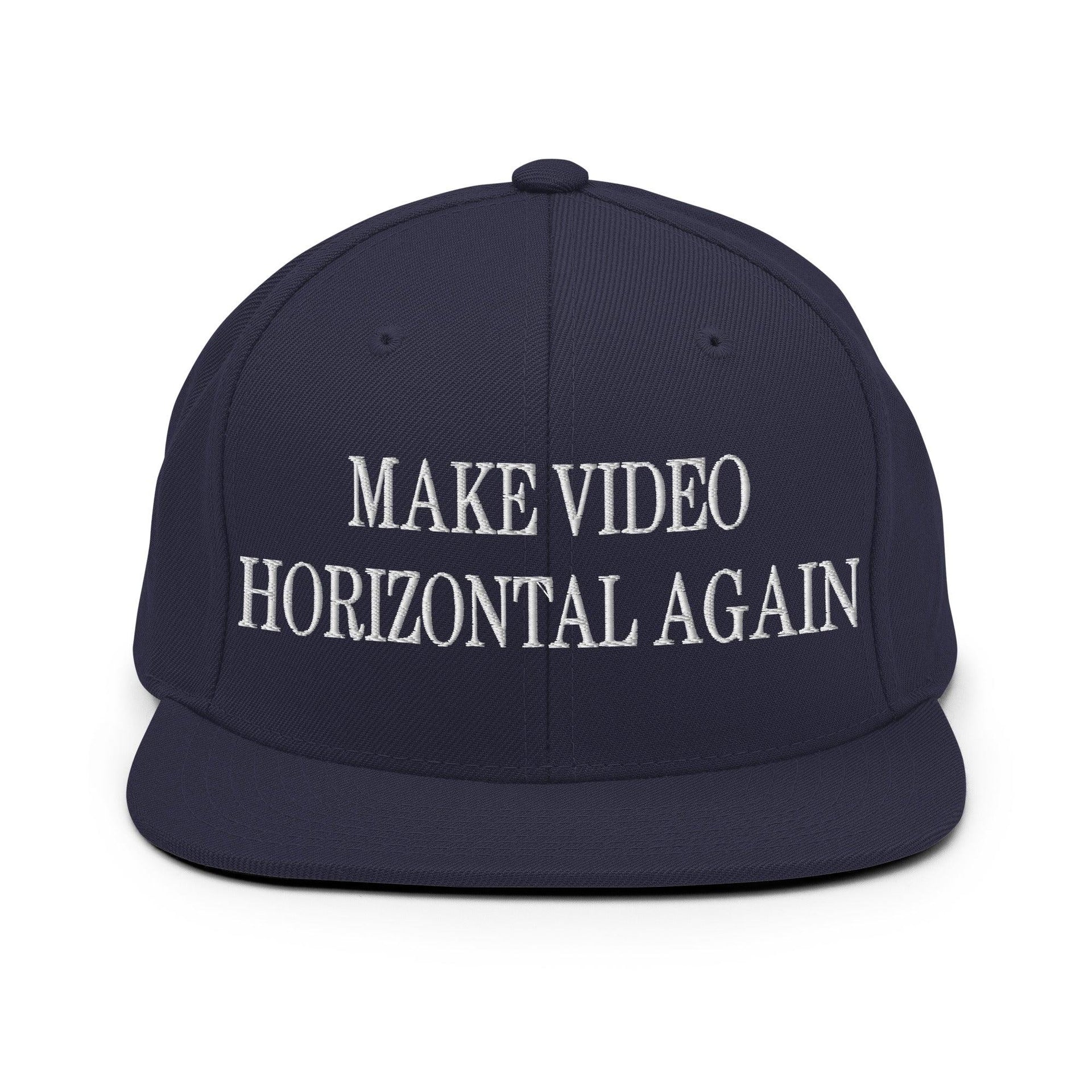 Make Video Horizontal Again Embroidered Flat Bill Brim Snapback Hat Navy Capital Crowns LADs Make Again Snapback Hats