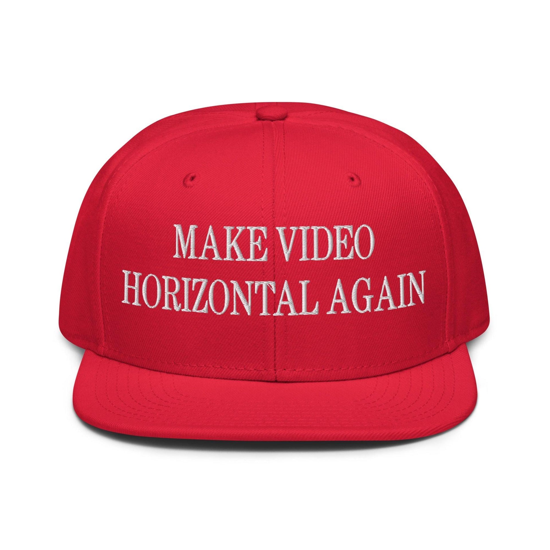 Make Video Horizontal Again Embroidered Flat Brim Bill Snapback Hat Red Capital Crowns LADs Make Again Snapback Hats