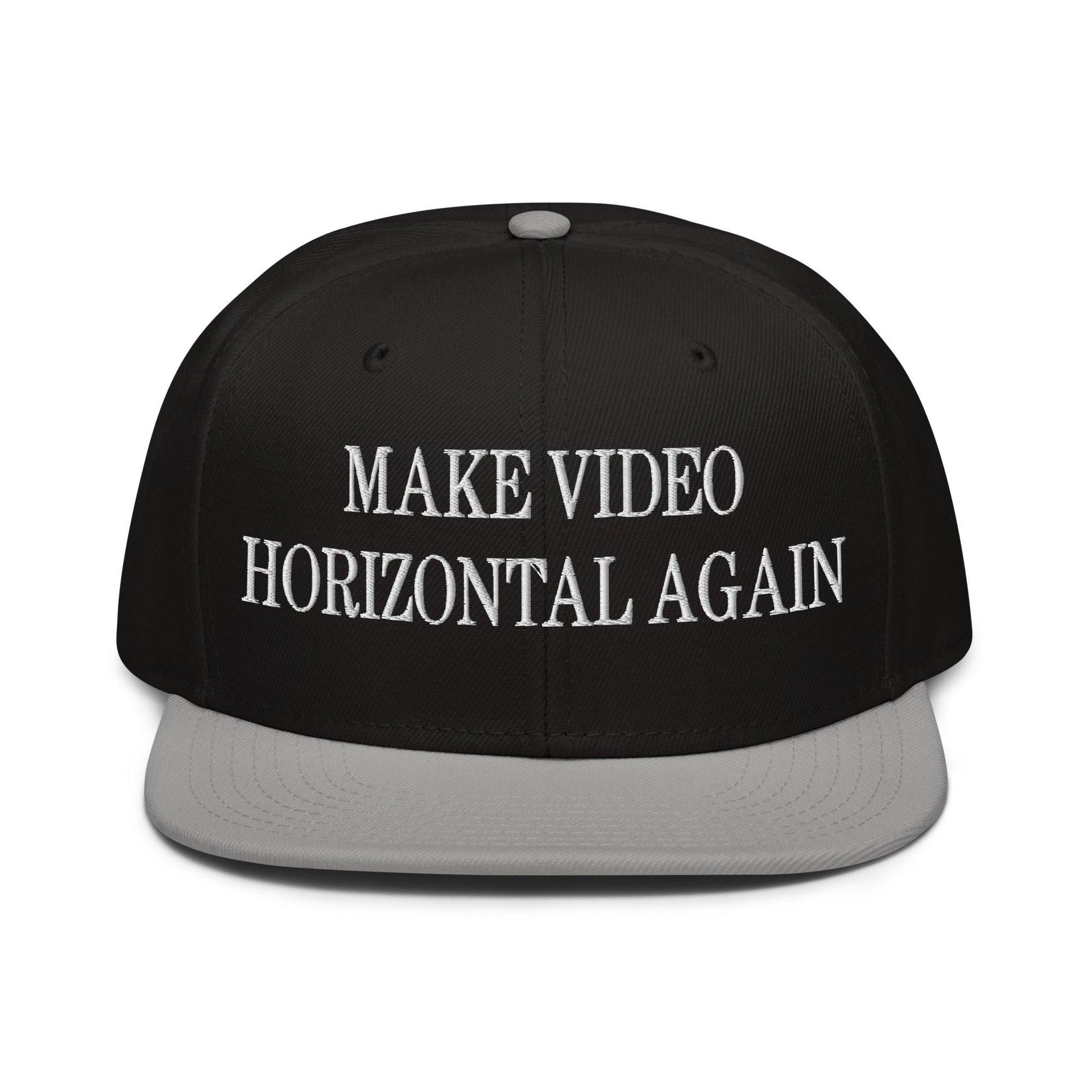 Make Video Horizontal Again Embroidered Flat Brim Bill Snapback Hat Gray Black Black Capital Crowns LADs Make Again Snapback Hats
