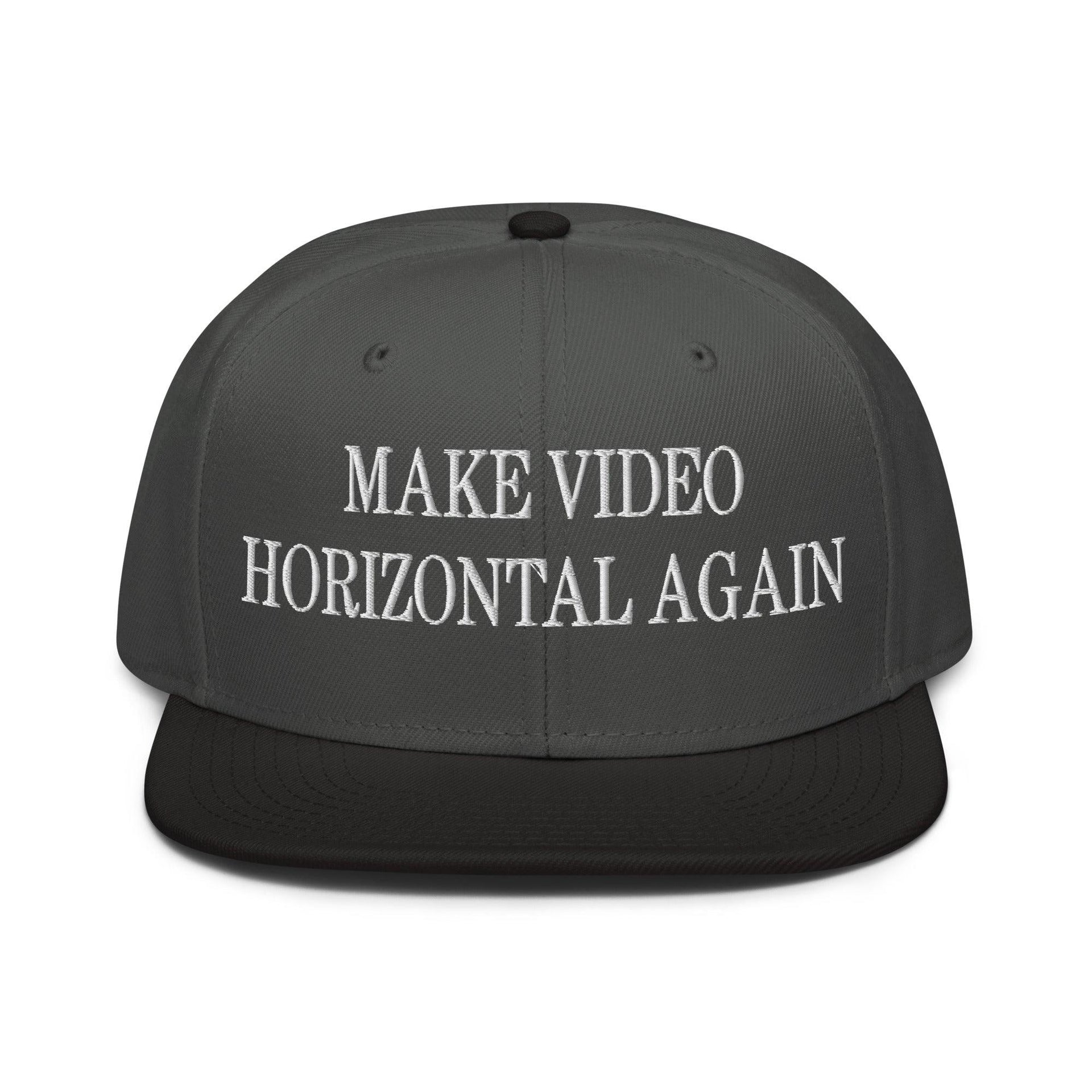 Make Video Horizontal Again Embroidered Flat Brim Bill Snapback Hat Black Charcoal gray Charcoal gray Capital Crowns LADs Make Again Snapback Hats