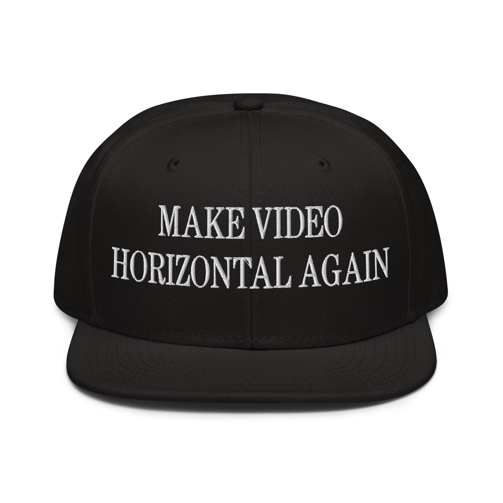 Make Video Horizontal Again Embroidered Flat Brim Bill Snapback Hat Black Capital Crowns LADs Make Again Snapback Hats