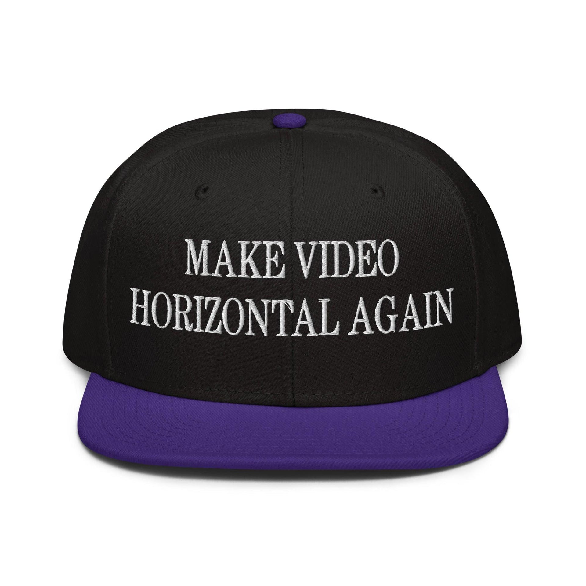 Make Video Horizontal Again Embroidered Flat Brim Bill Snapback Hat Purple Black Black Capital Crowns LADs Make Again Snapback Hats