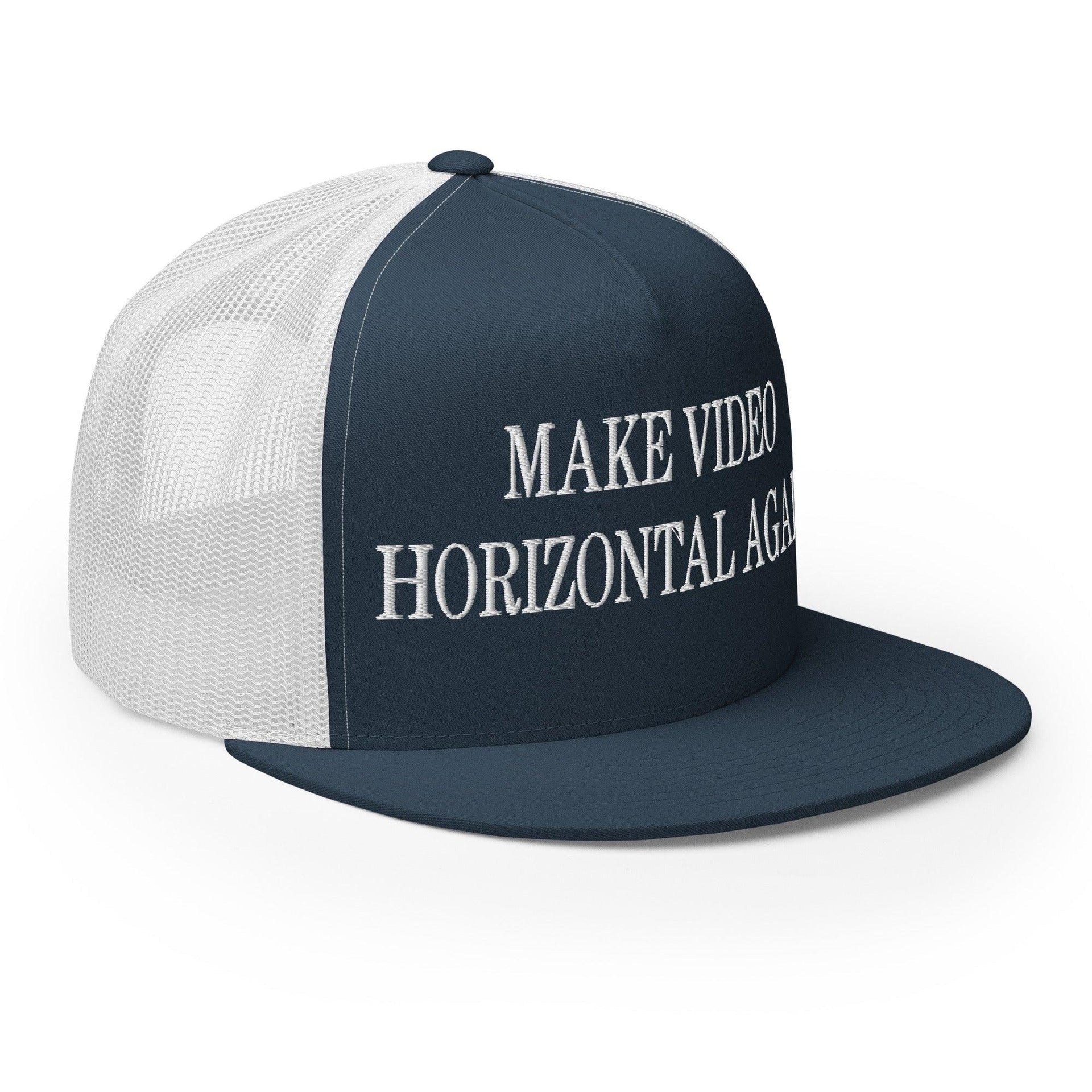 Make Video Horizontal Again Embroidered Mesh Flat Bill Brim Trucker Hat Capital Crowns LADs Make Again Trucker Hats