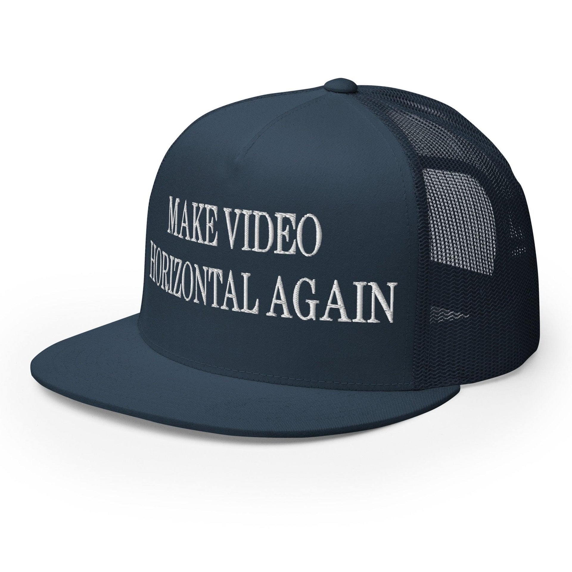 Make Video Horizontal Again Embroidered Mesh Flat Bill Brim Trucker Hat Capital Crowns LADs Make Again Trucker Hats