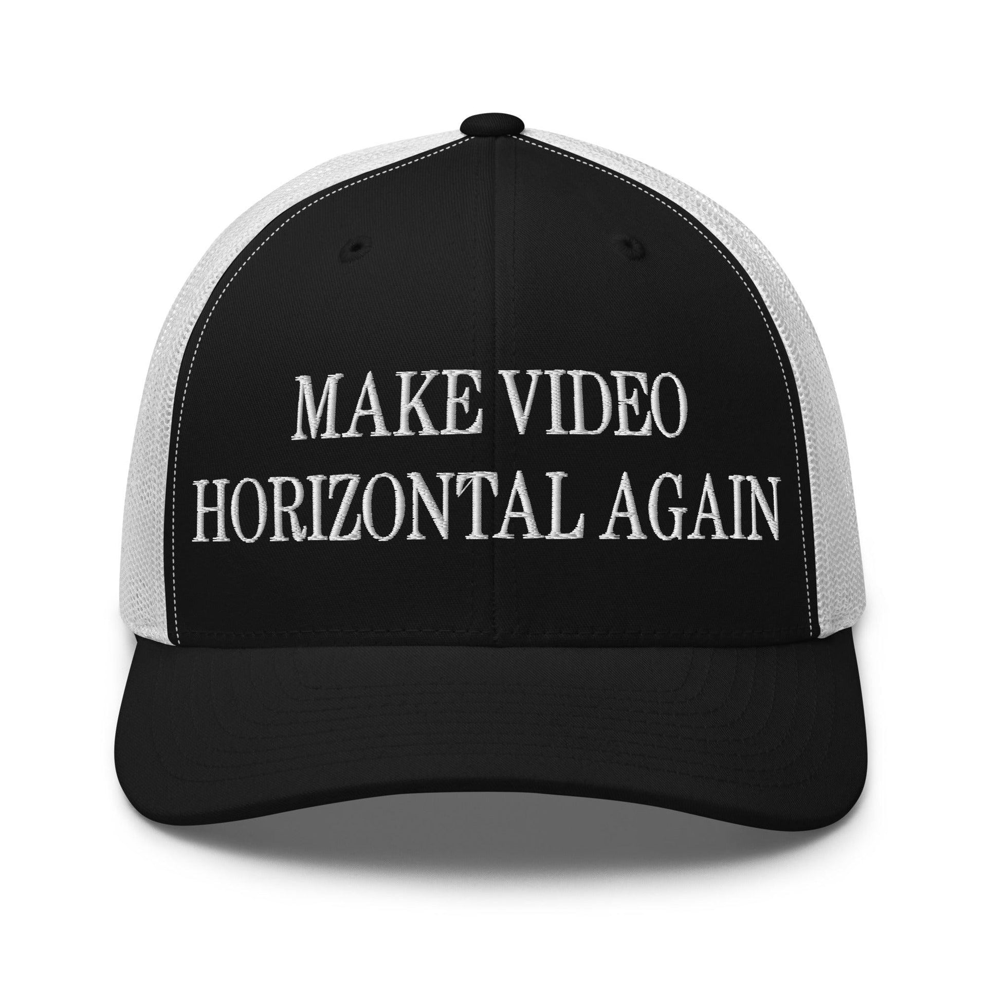 Make Video Horizontal Again Embroidered Mesh Trucker Hat Black White Capital Crowns LADs Make Again Trucker Hats