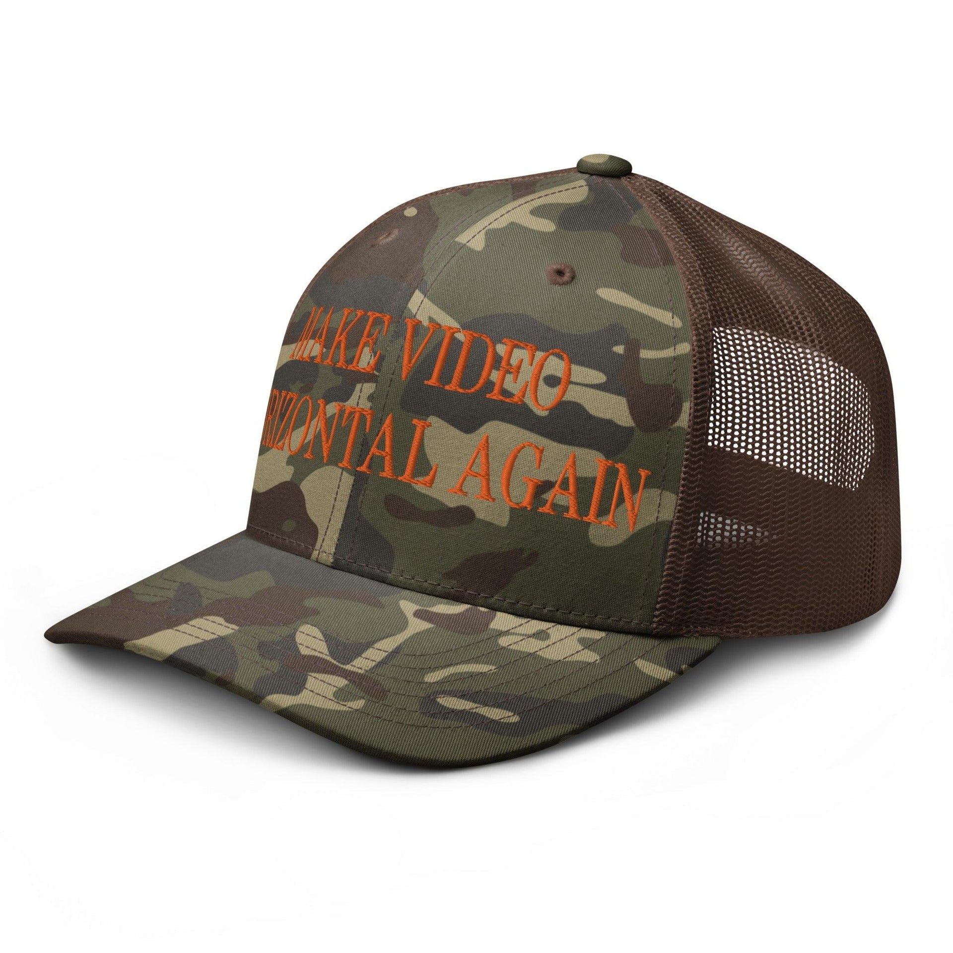 Make Video Horizontal Again Embroidered Orange Camo Trucker Hat Capital Crowns LADs Make Again Orange Camo Trucker Hats