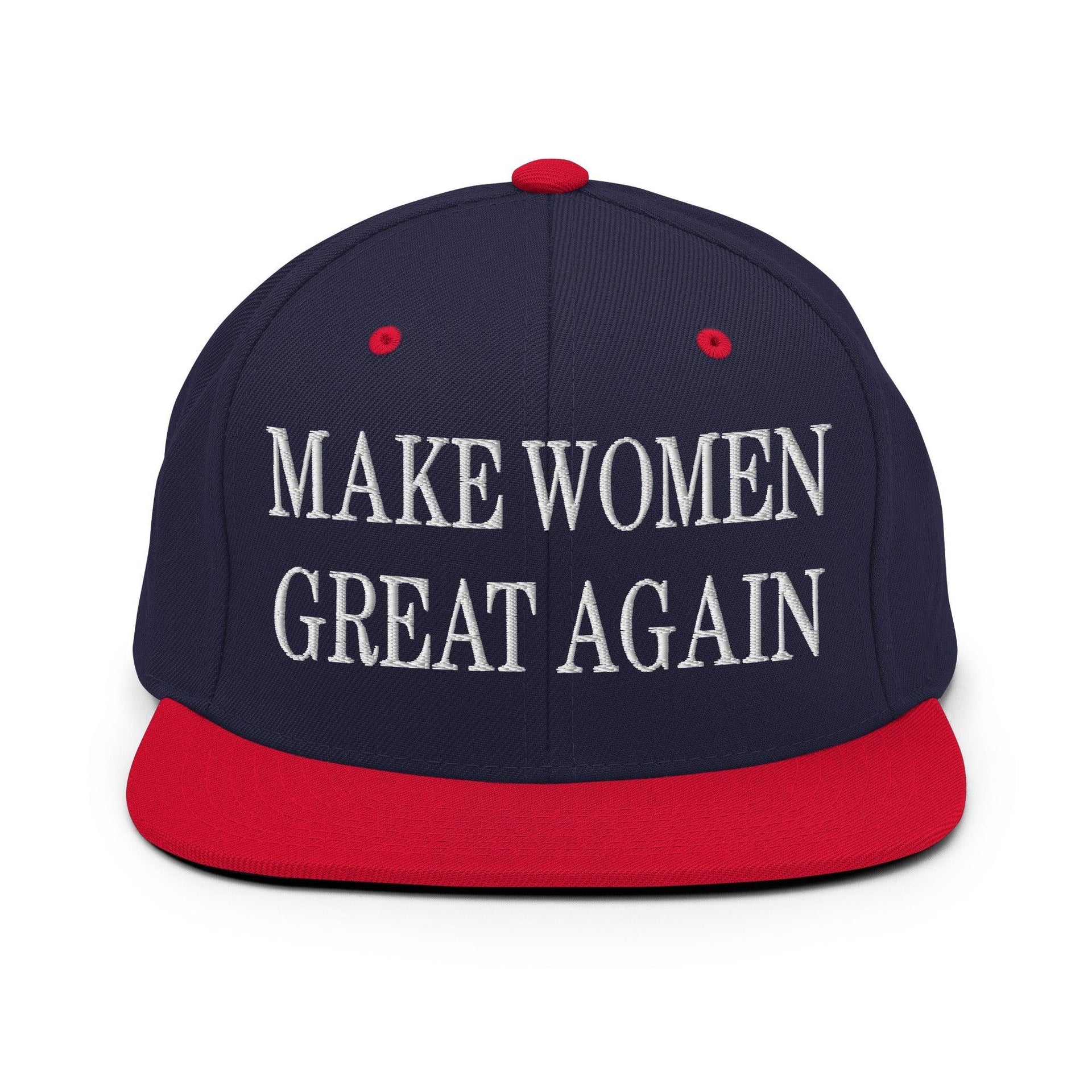 Make Women Great Again Embroidered Flat Bill Brim Snapback Hat Navy Red Capital Crowns LADs Make Again Snapback Hats