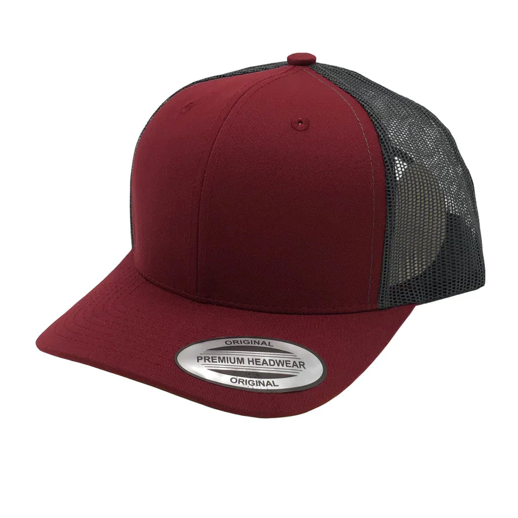 GNV-6606T - Premium Trucker Mesh Cap Maroon Dark Grey ONE SIZE 6 PANELS CAP COTTON / POLYESTER CURVE headwear MESH mid profile nissi caps SNAPBACK STRUCTURED TRUCKER MESH UNISEX