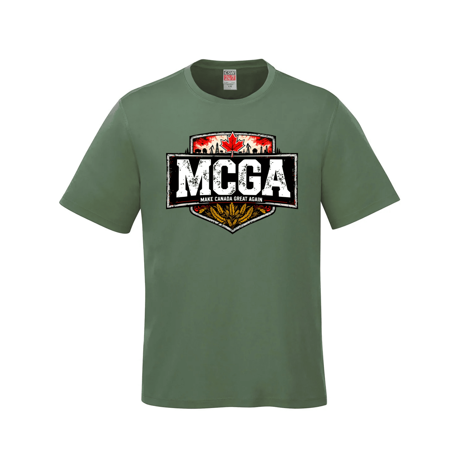 MCGA Shield Style Tee – Strength in Unity - 06 Fatigue Green Canada Make Canada Great Again MCGA T-Shirts - Premium