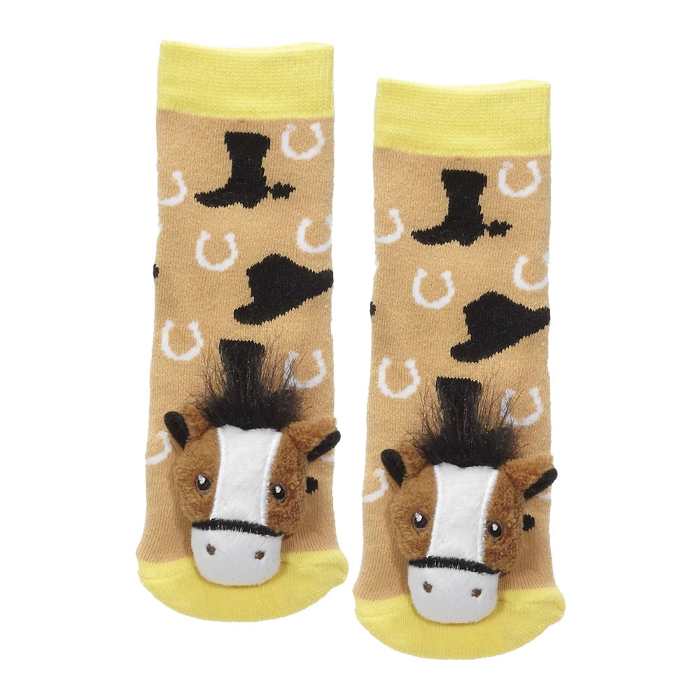 Messy Moose Socks, Brown Horse, 6 Pack Baby Yellow Messy Moose Socks Slipper Socks