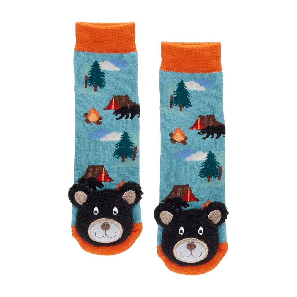 Messy Moose Socks, Camp Fire Black Bear, 6 Pack Baby Powder Blue Messy Moose Socks Slipper Socks