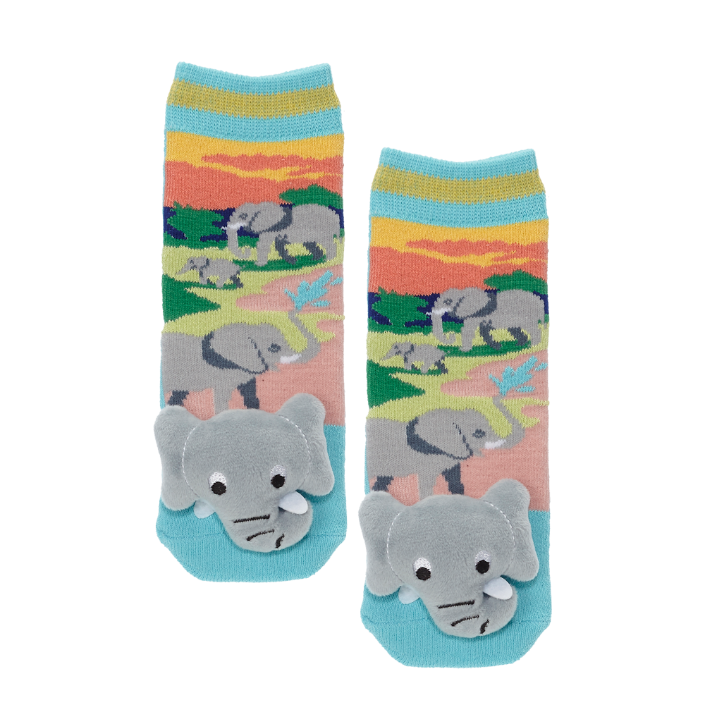 Messy Moose Socks, Elephant, 6 Pack Baby Blue Messy Moose Socks Slipper Socks