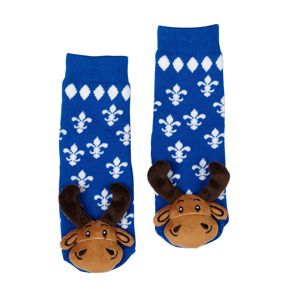 Messy Moose Socks, Fleur-de-Lys Moose, 6 Pack Baby Blue Messy Moose Socks Slipper Socks