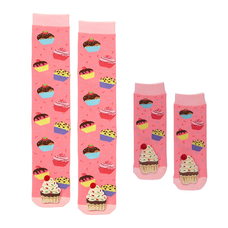 Messy Moose Socks, Pink Cupcake, Toddler Socks 6 Pack Mommy & Me Set Messy Moose Socks Slipper Socks