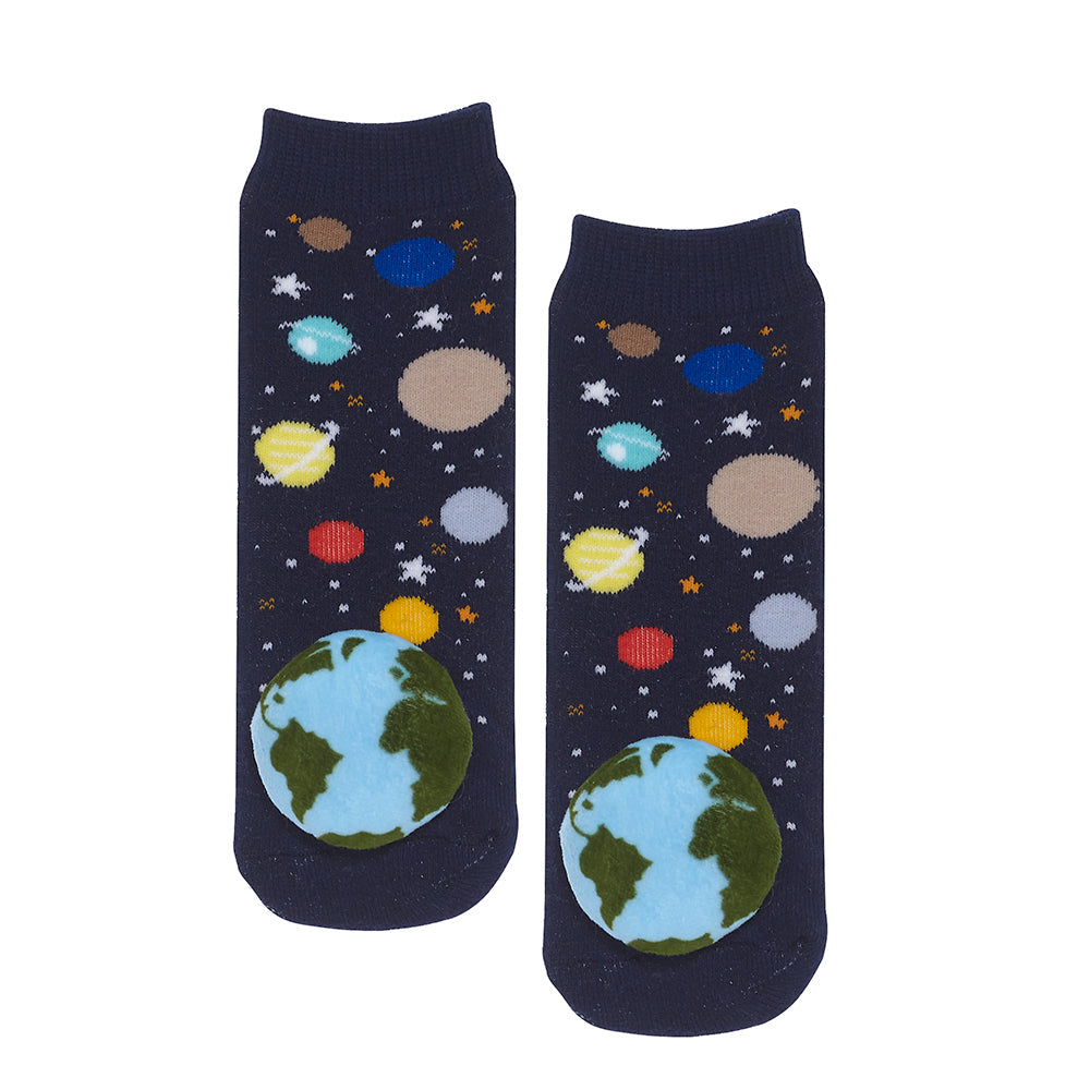Messy Moose Socks, Solar System, 6 Pack Baby Blue Messy Moose Socks Slipper Socks