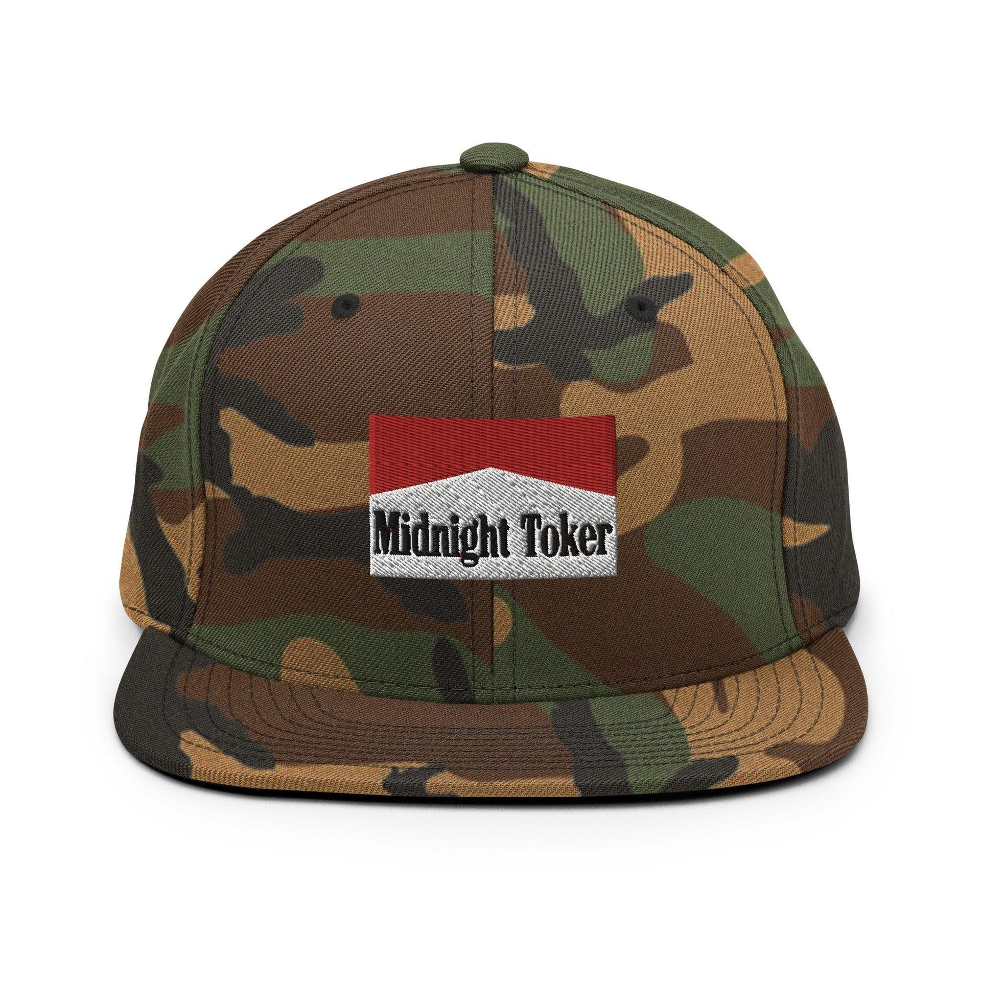 Midnight Toker Bill Brim Snapback Hat Green Camo Capital Crowns Funny Snapback Hats