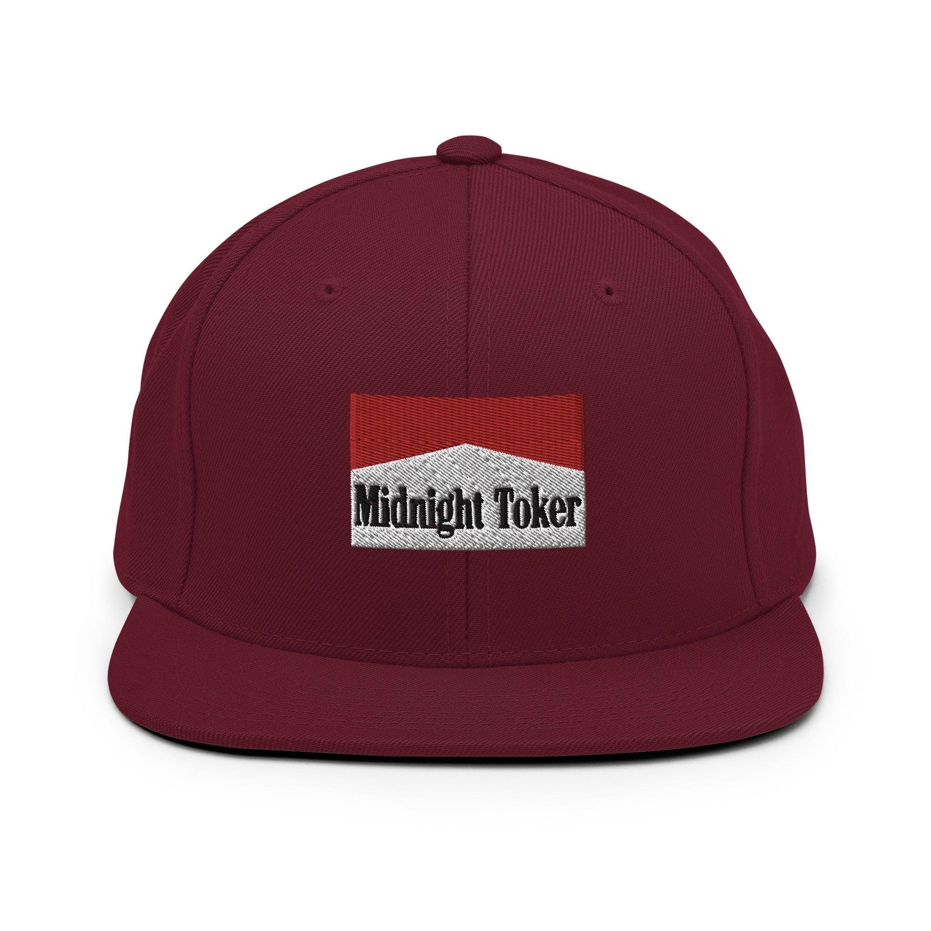 Midnight Toker Bill Brim Snapback Hat Maroon Capital Crowns Funny Snapback Hats
