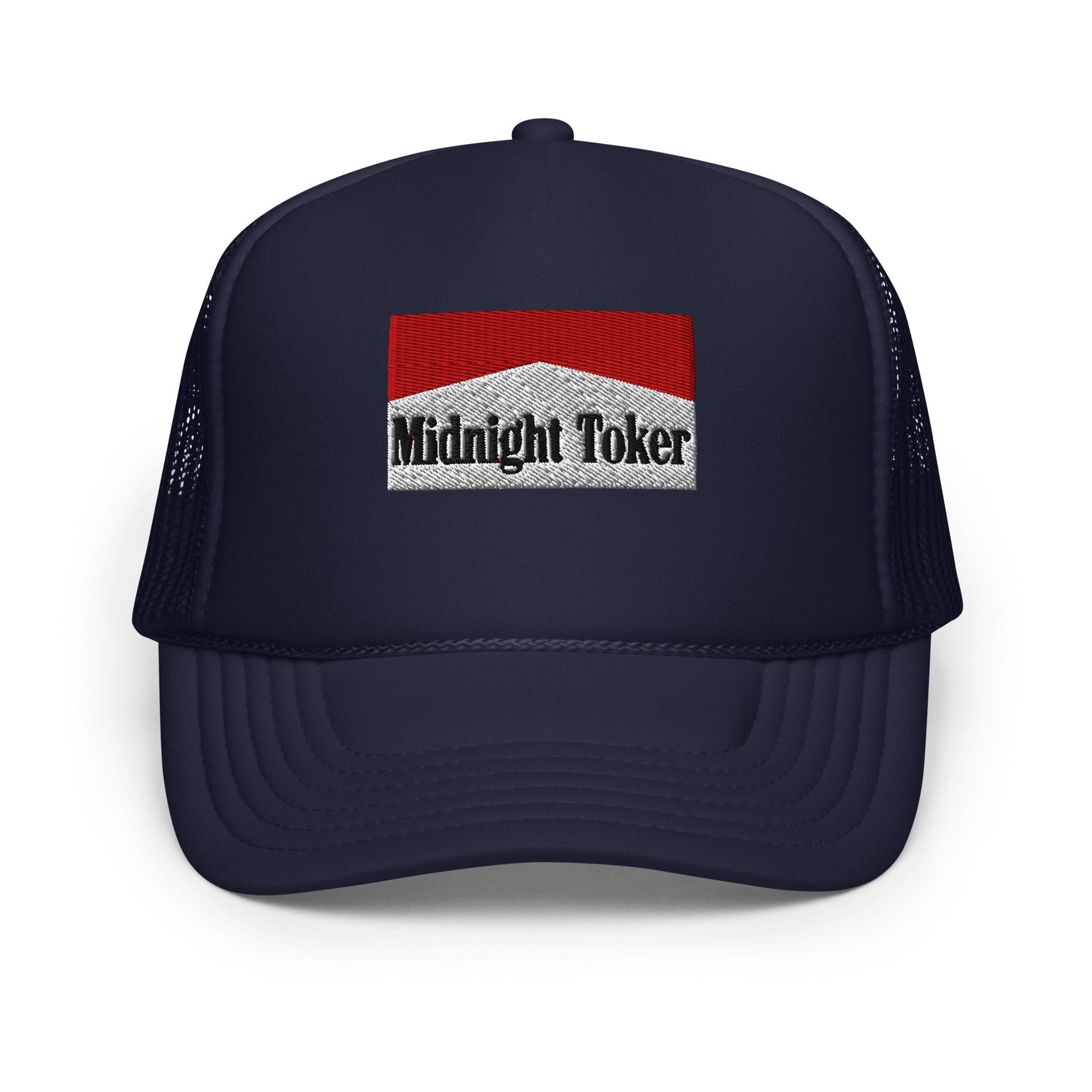 Midnight Toker Embroidered Foam Trucker Hat Navy Capital Crowns Funny Trucker Hats