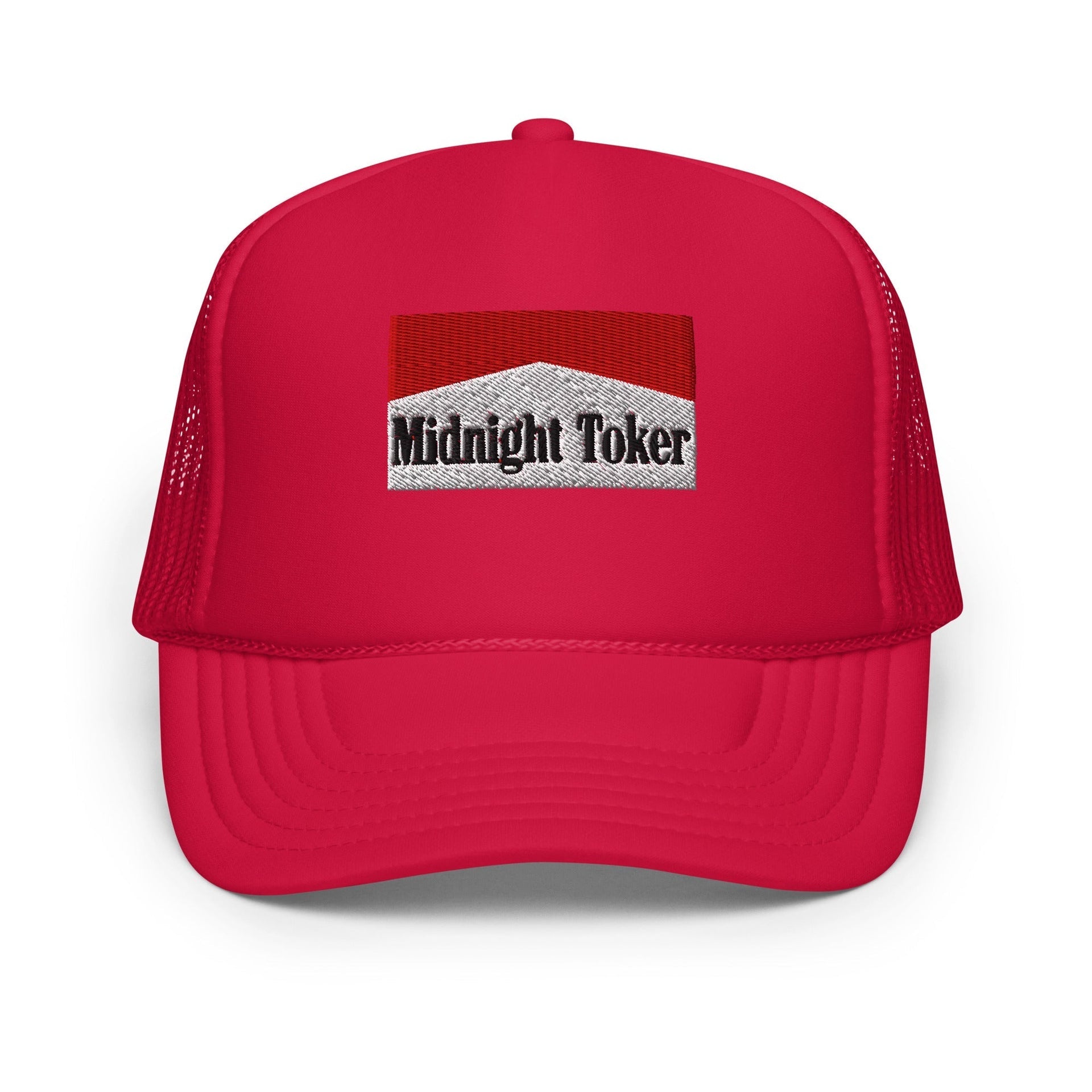 Midnight Toker Embroidered Foam Trucker Hat Red Capital Crowns Funny Trucker Hats