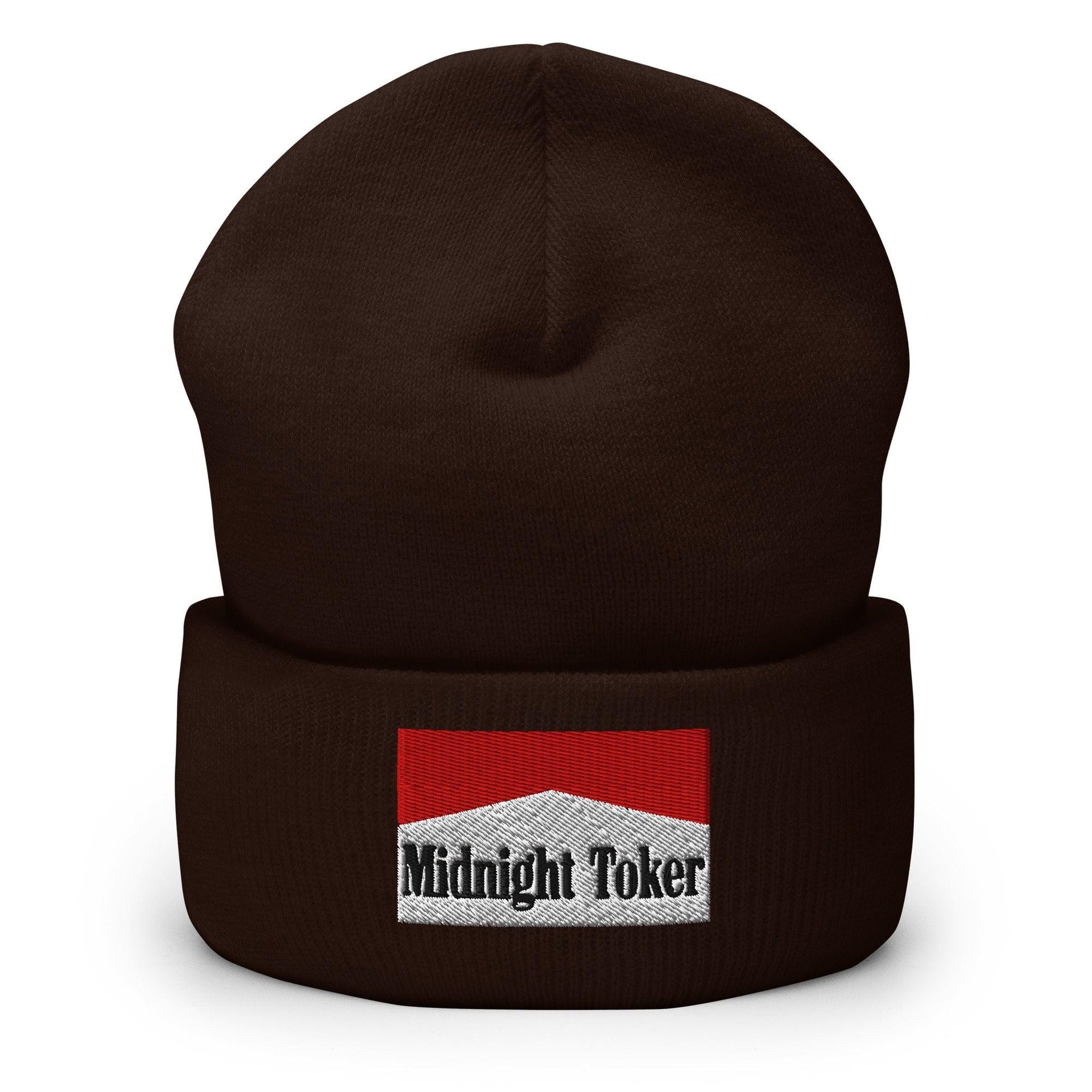 Midnight Toker Embroidered Knit Cuffed Beanie Brown Beanies Capital Crowns Funny