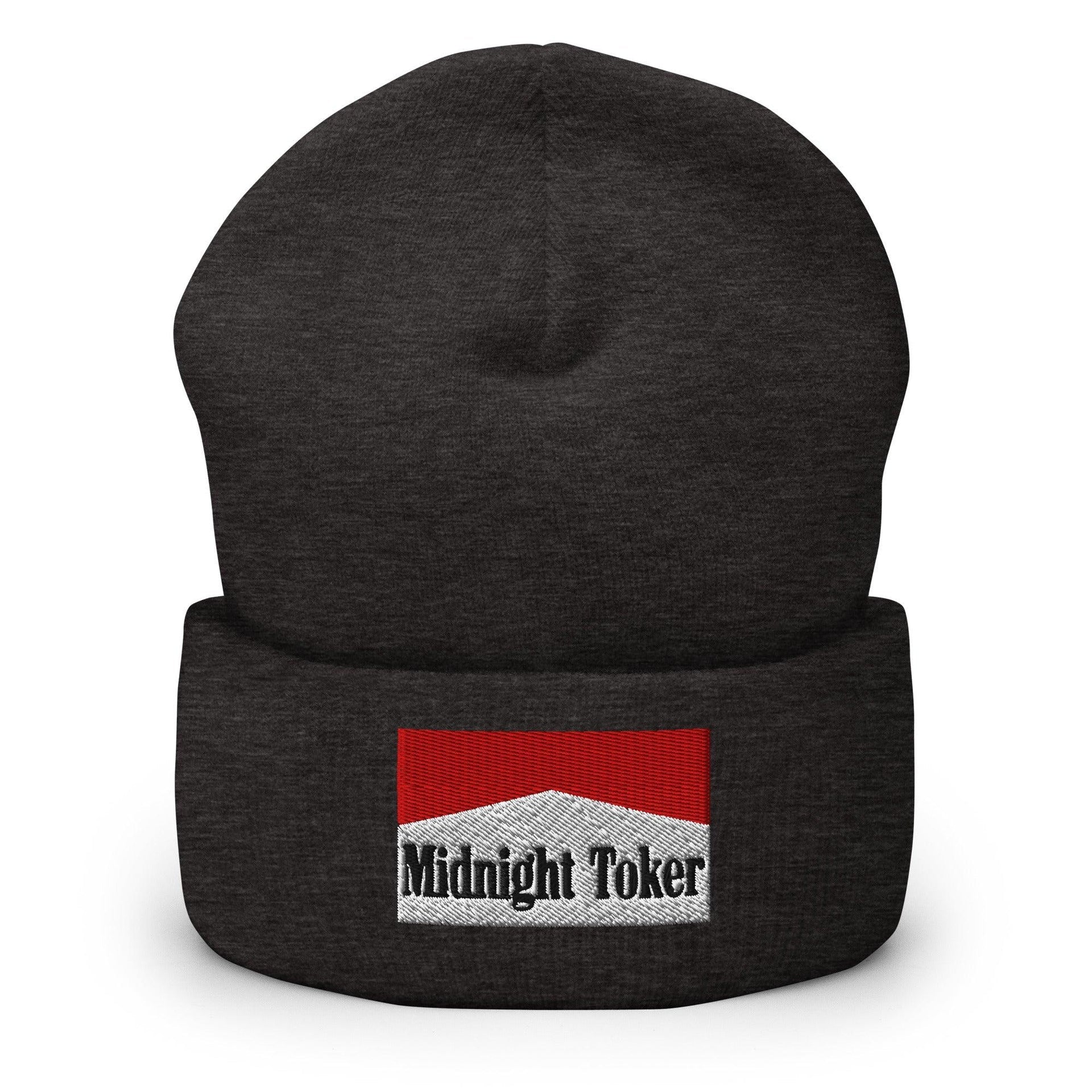 Midnight Toker Embroidered Knit Cuffed Beanie Dark Grey Beanies Capital Crowns Funny