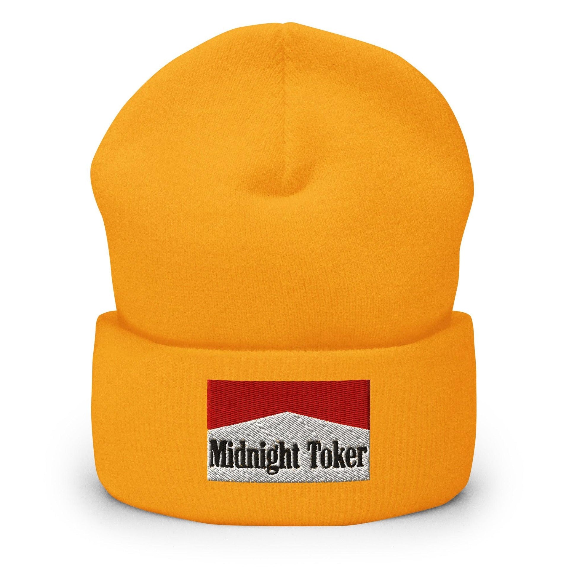 Midnight Toker Embroidered Knit Cuffed Beanie Gold Beanies Capital Crowns Funny