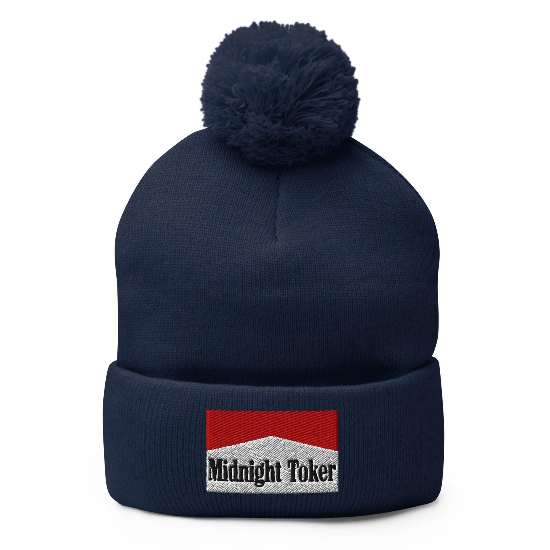 Midnight Toker Embroidered Knit Pom Pom Beanie Navy Beanies Capital Crowns Funny