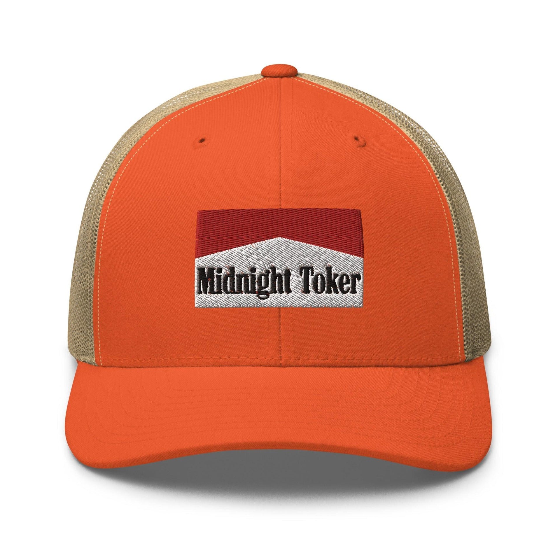 Midnight Toker Retro Trucker Hat Rustic Orange Khaki Capital Crowns Funny Trucker Hats