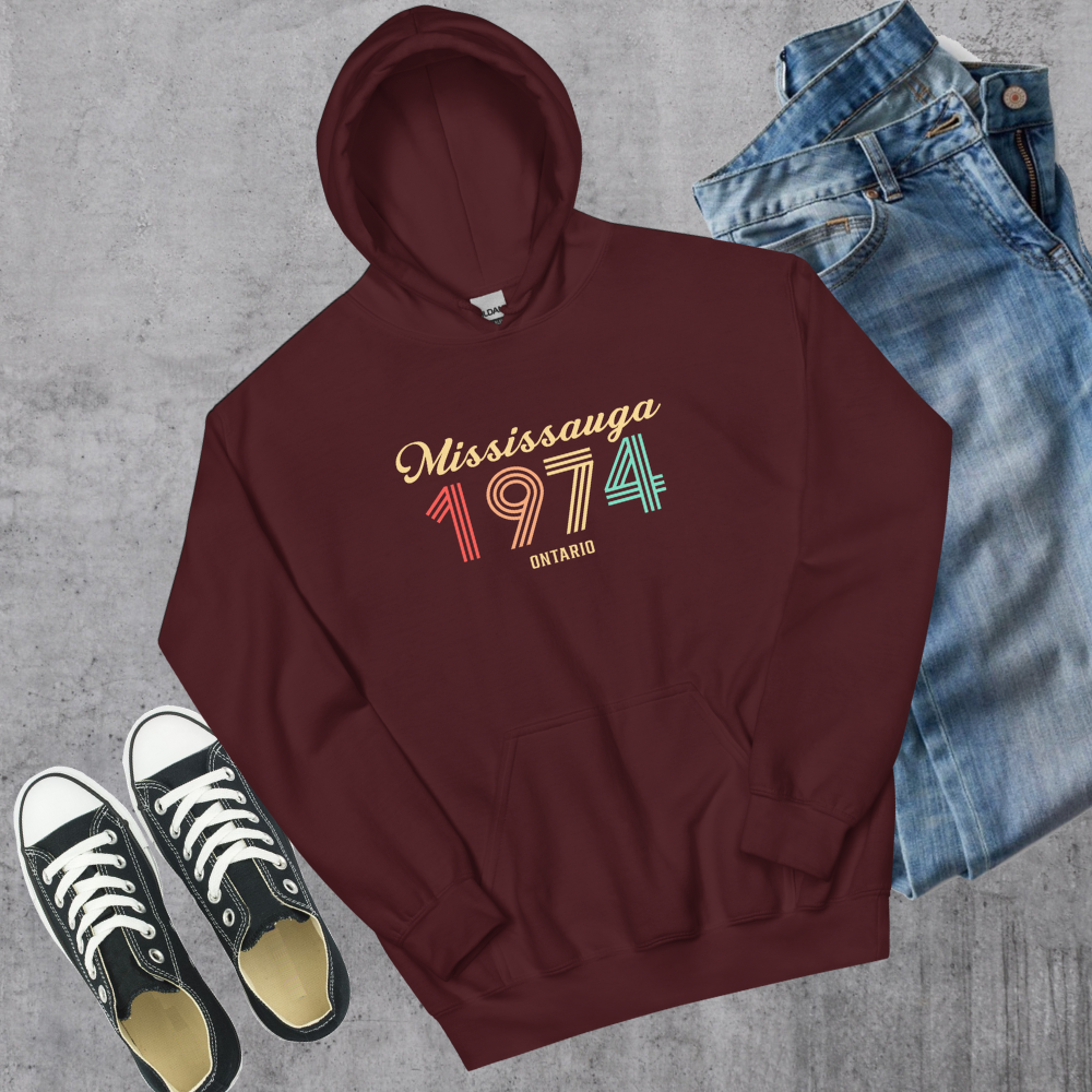 Mississauga Vintage Hoodie Maroon Canadian City Apparel