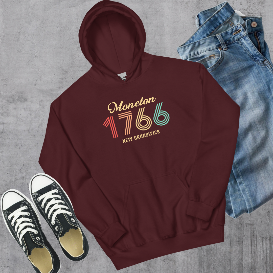 Moncton Vintage Hoodie Maroon Canadian City Apparel