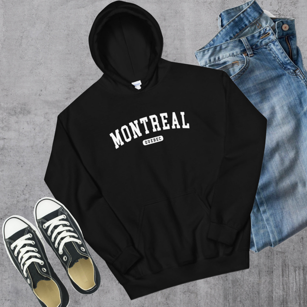 Montreal QC College Hoodie Black Canadian City Apparel