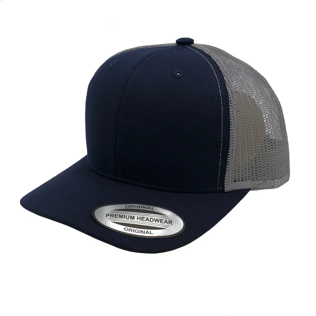 GNV-6606T - Premium Trucker Mesh Cap Navy Grey ONE SIZE 6 PANELS CAP COTTON / POLYESTER CURVE headwear MESH mid profile nissi caps SNAPBACK STRUCTURED TRUCKER MESH UNISEX