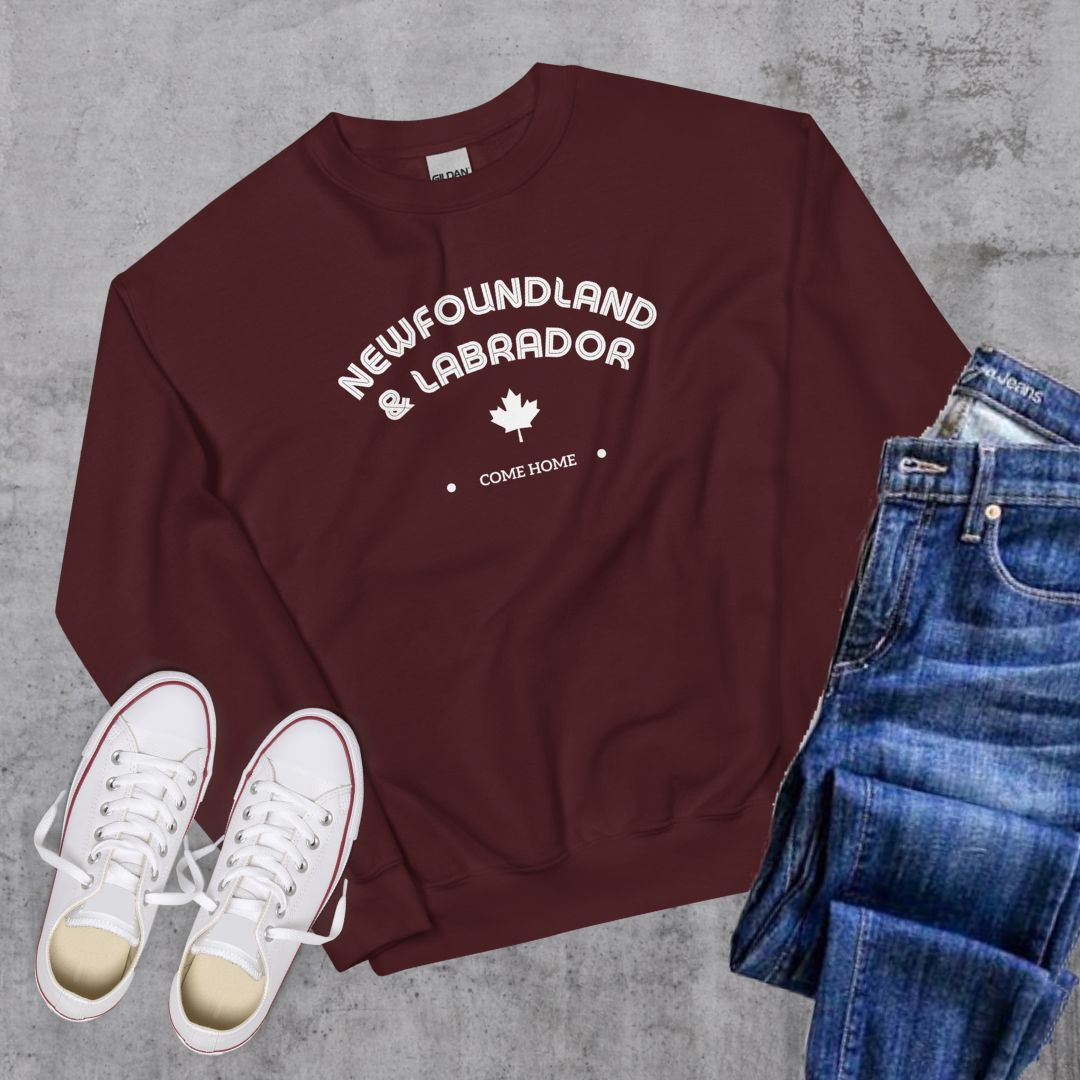 Newfoundland & Labrador License Crewneck Maroon Canadian City Apparel Newfoundland